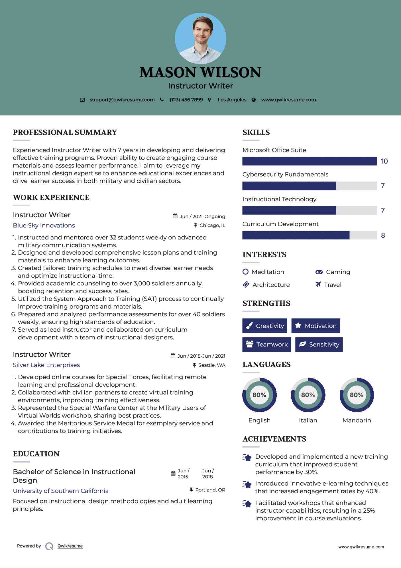 Instructor Writer Resume Sample