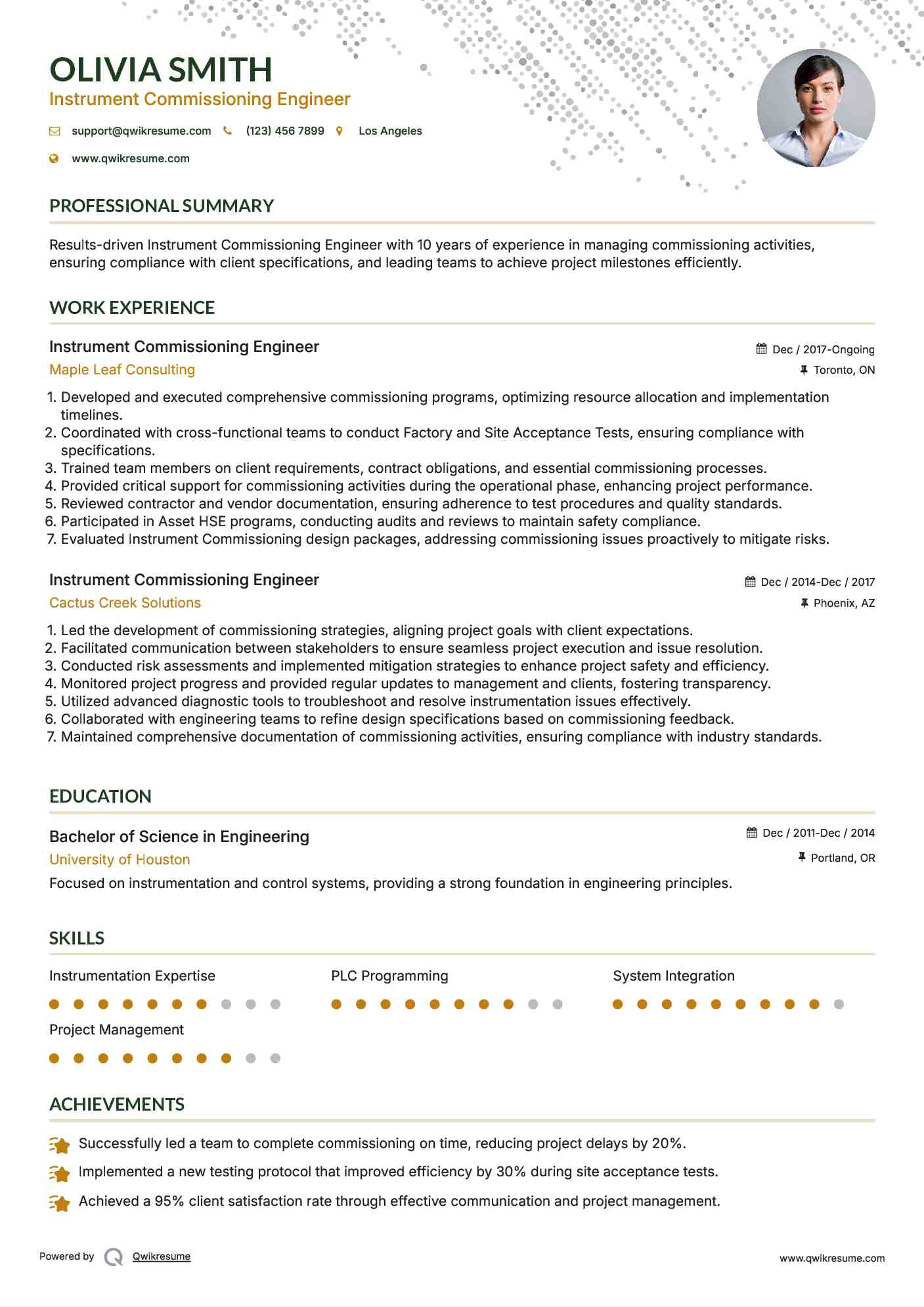 Instrument Commissioning Engineer Resume Template
