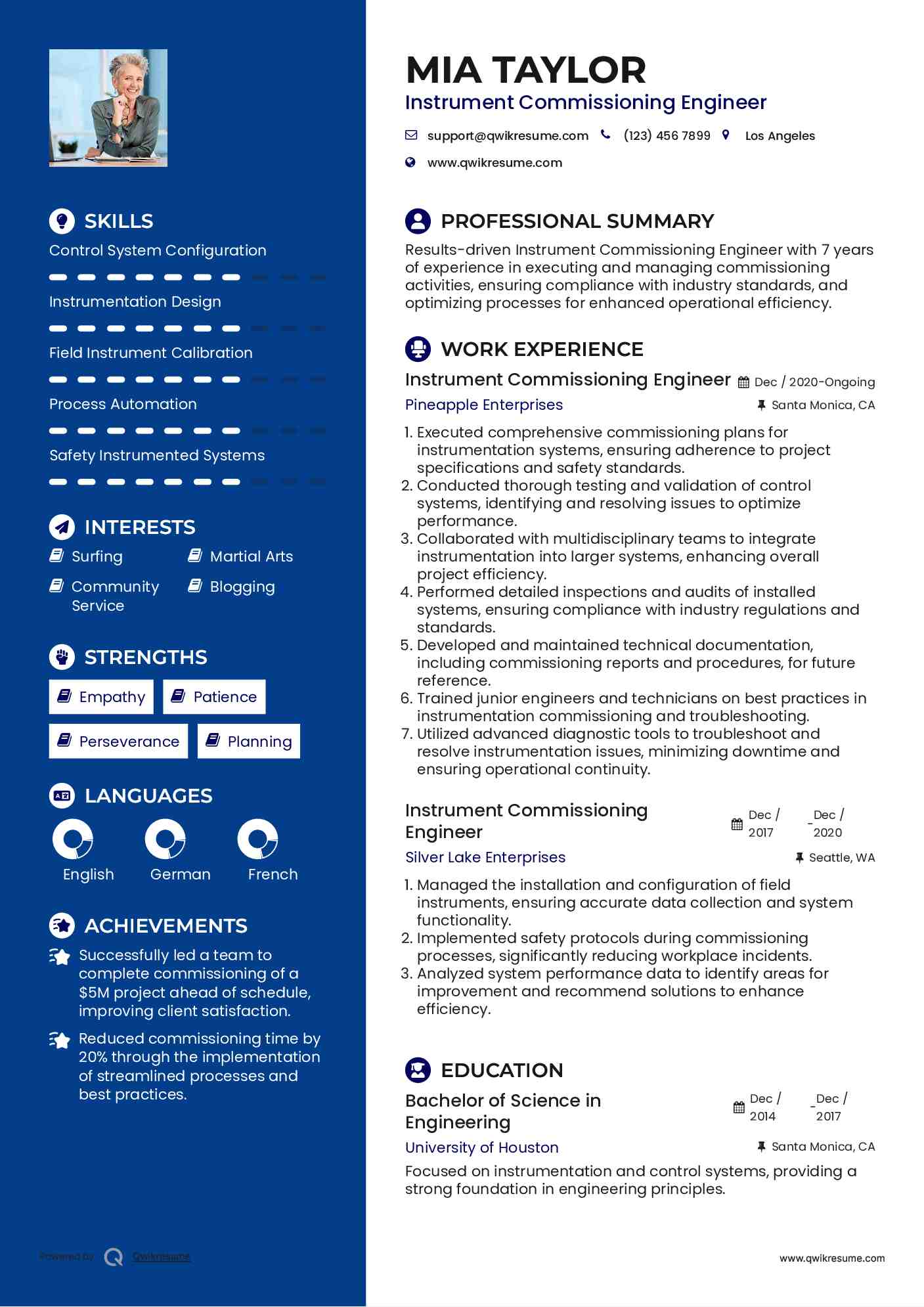 Instrument Commissioning Engineer Resume Template
