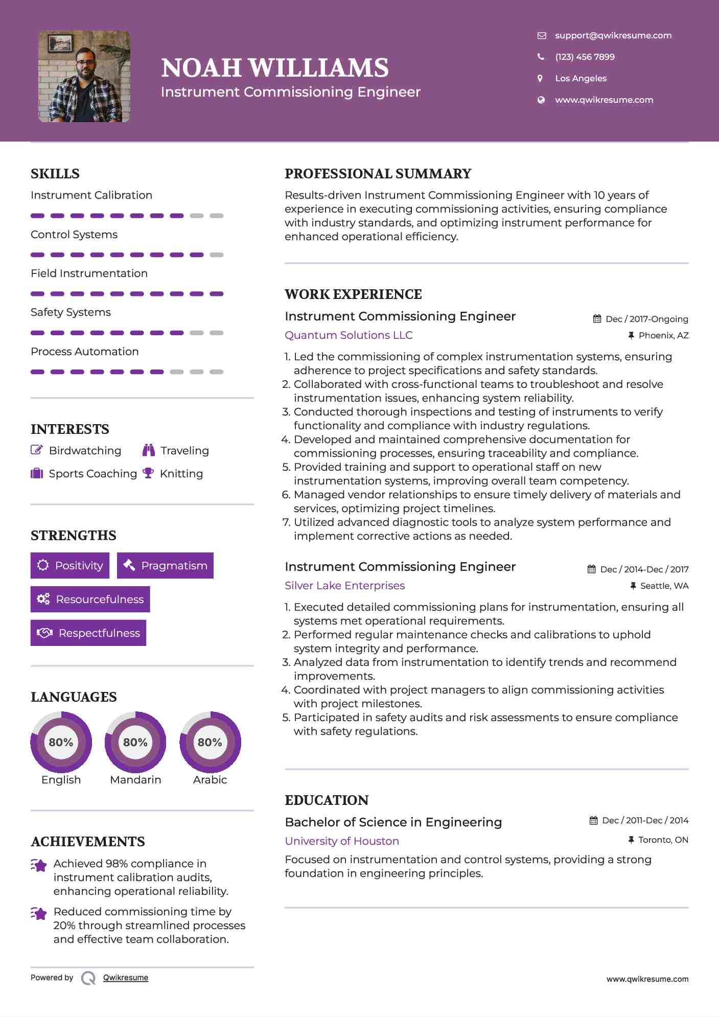 Instrument Commissioning Engineer Resume Sample