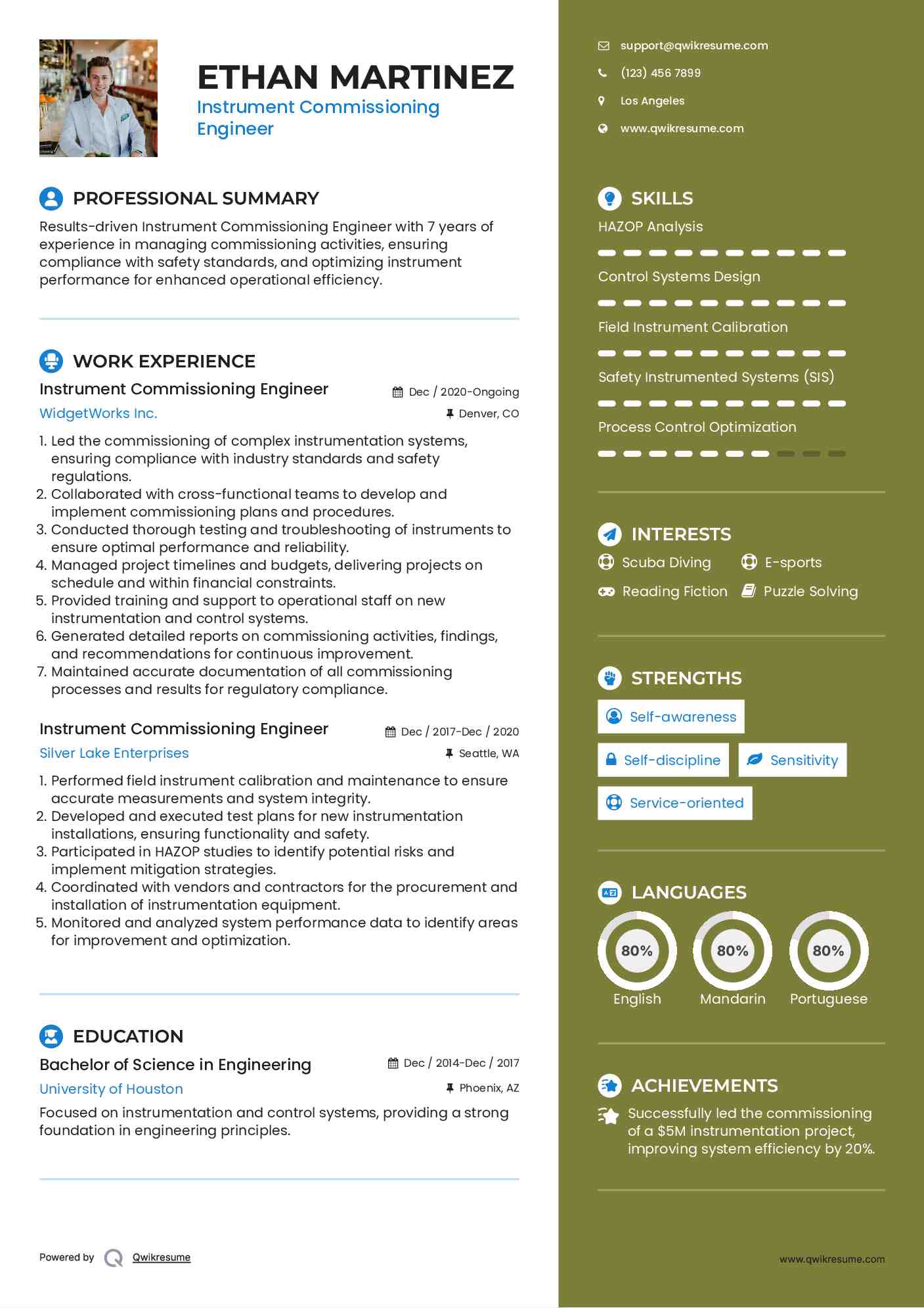 Instrument Commissioning Engineer Resume Template