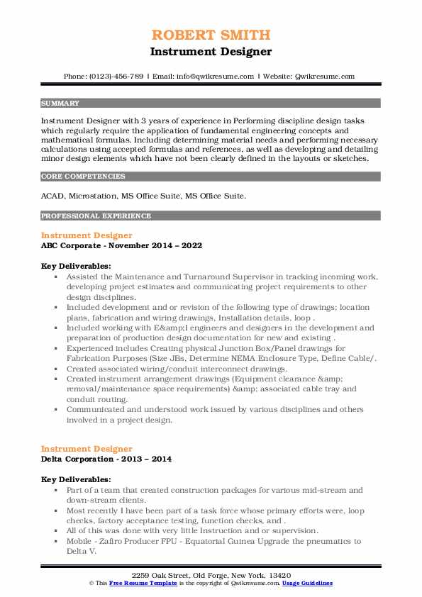 Instrument Designer Resume Samples QwikResume