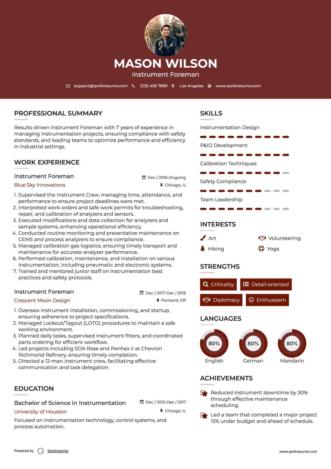 Instrument Foreman Resume Sample