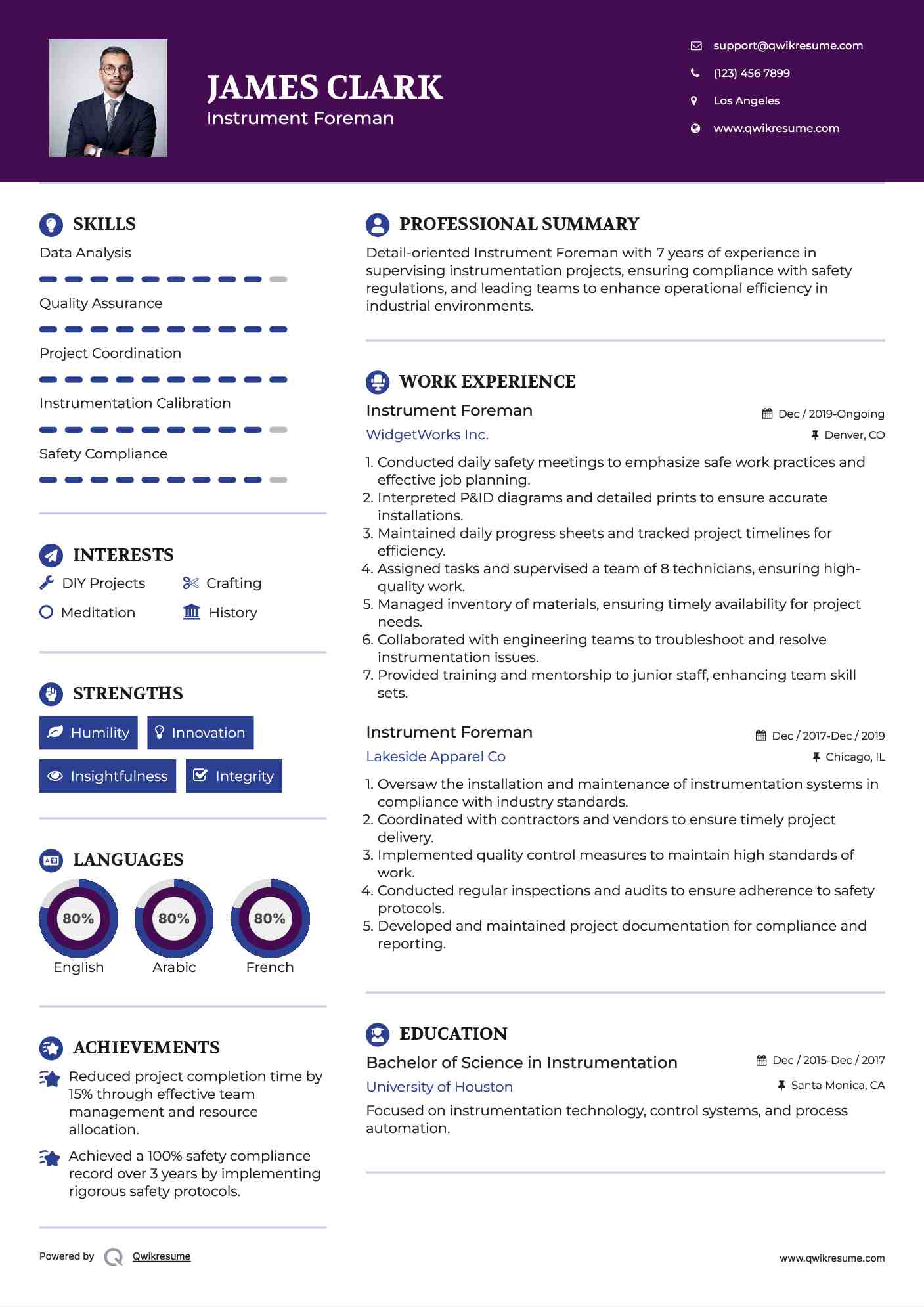 Instrument Foreman Resume Template