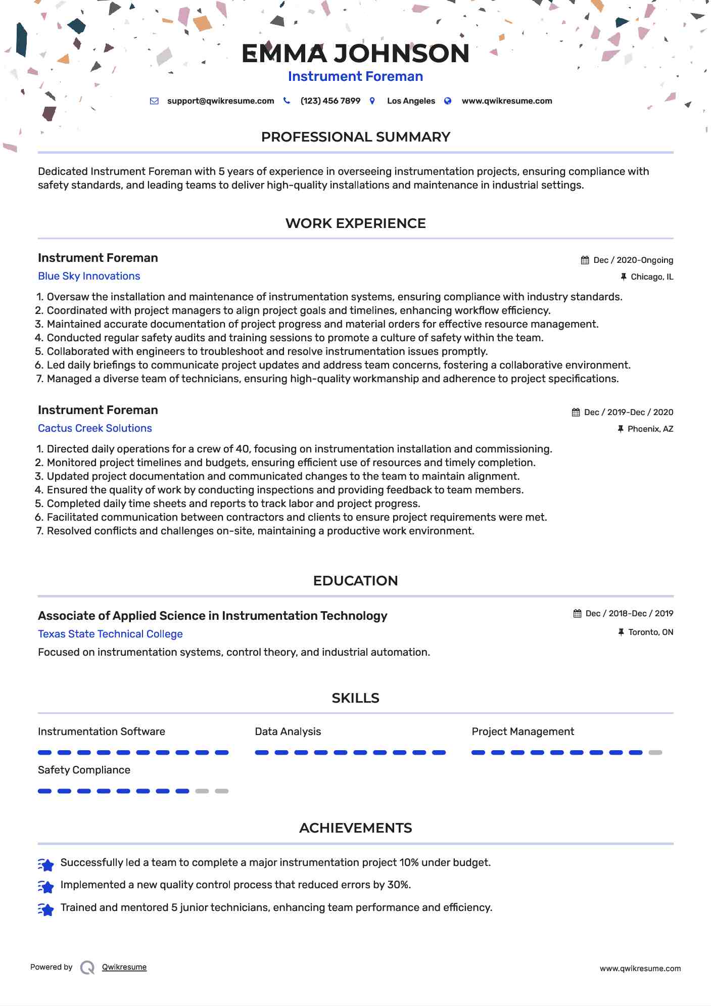 Instrument Foreman Resume Model