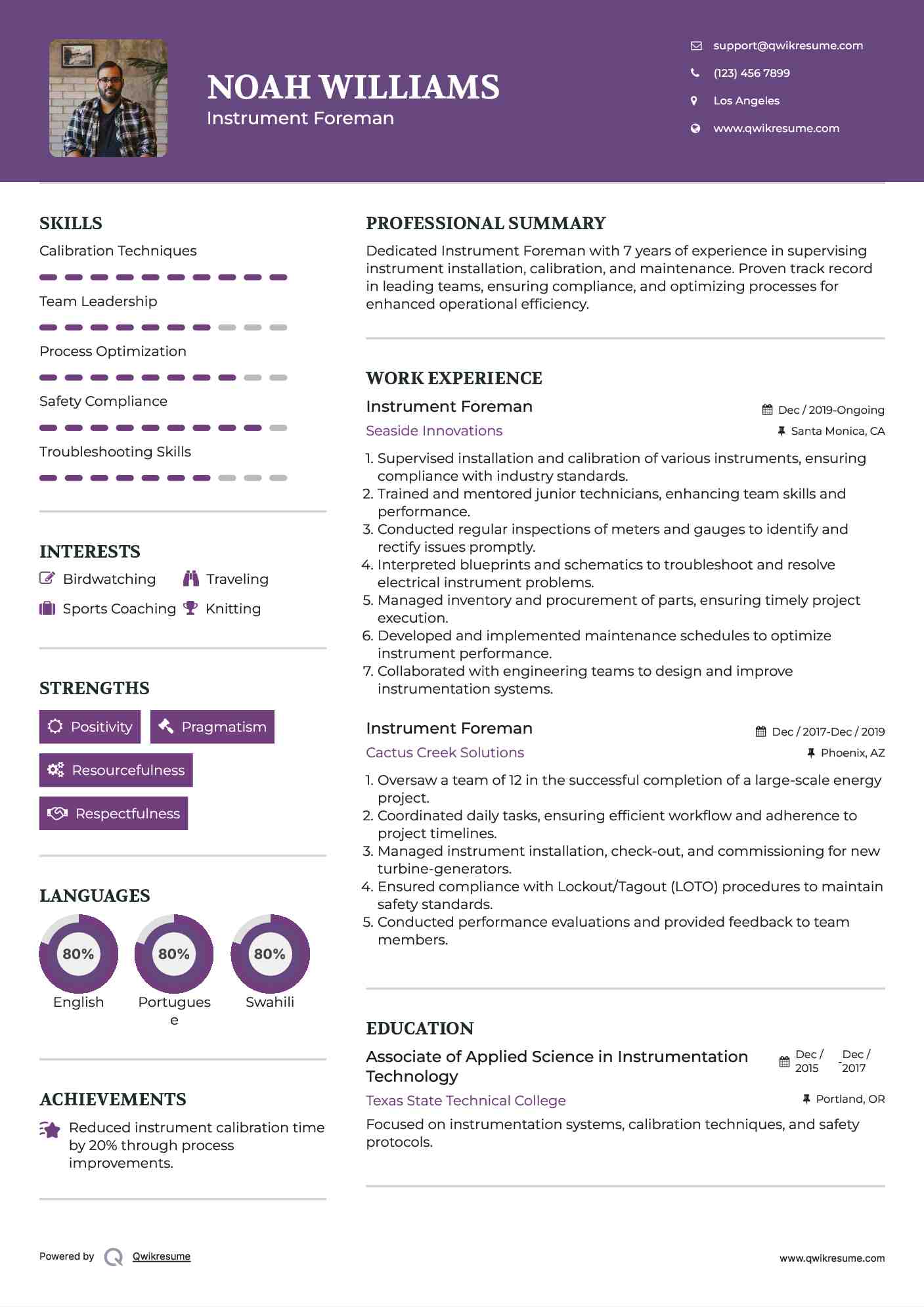 Instrument Foreman Resume Model