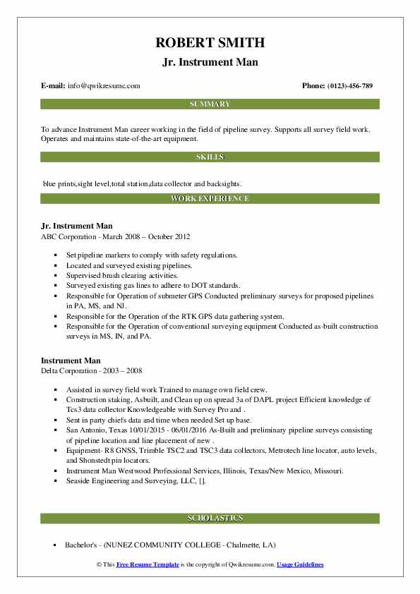 Instrument Man Resume Samples QwikResume