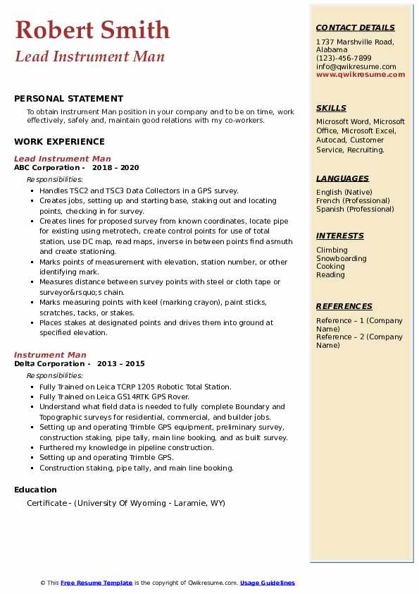 Instrument Man Resume Samples QwikResume