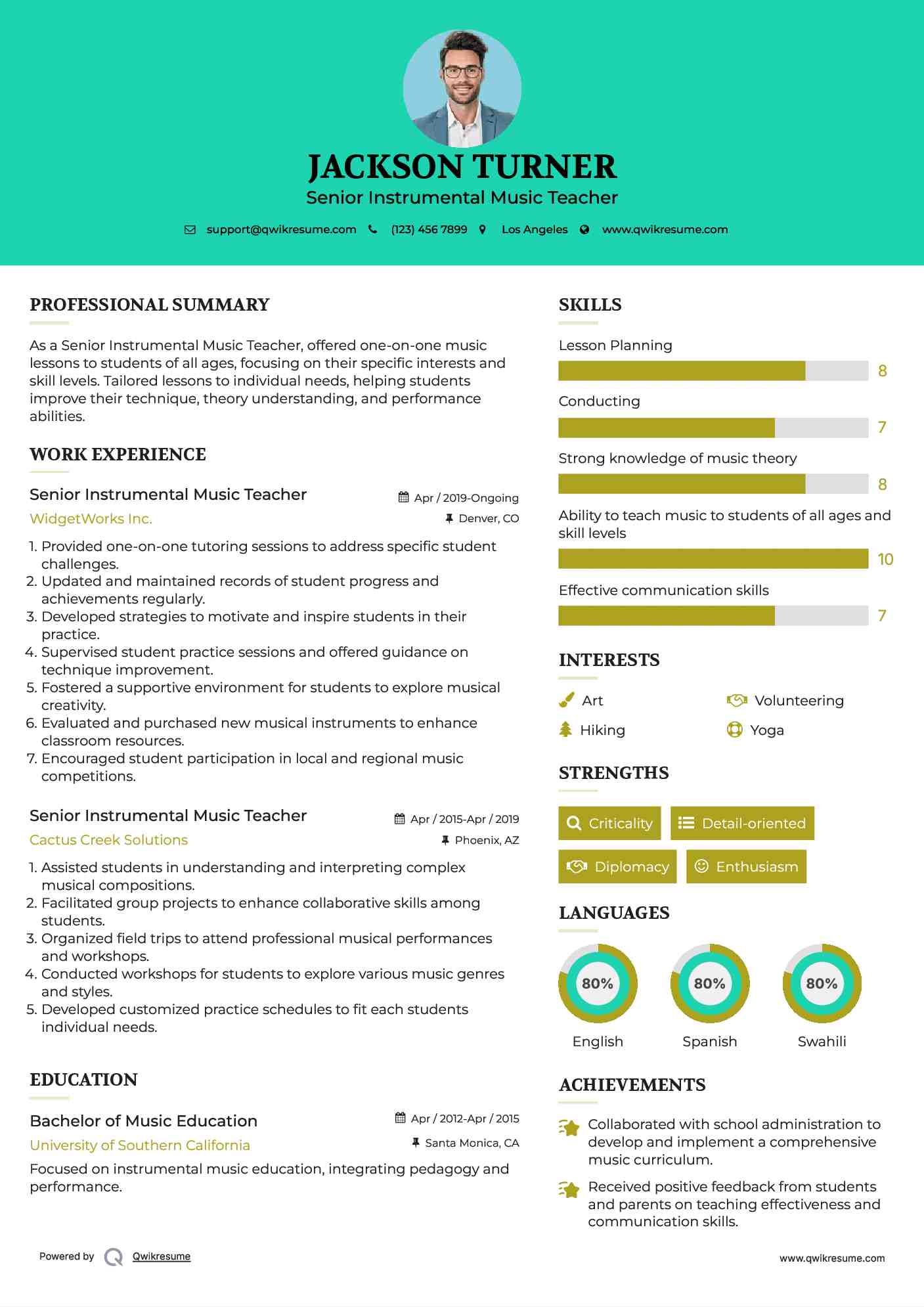 Senior Instrumental Music Teacher Resume Format