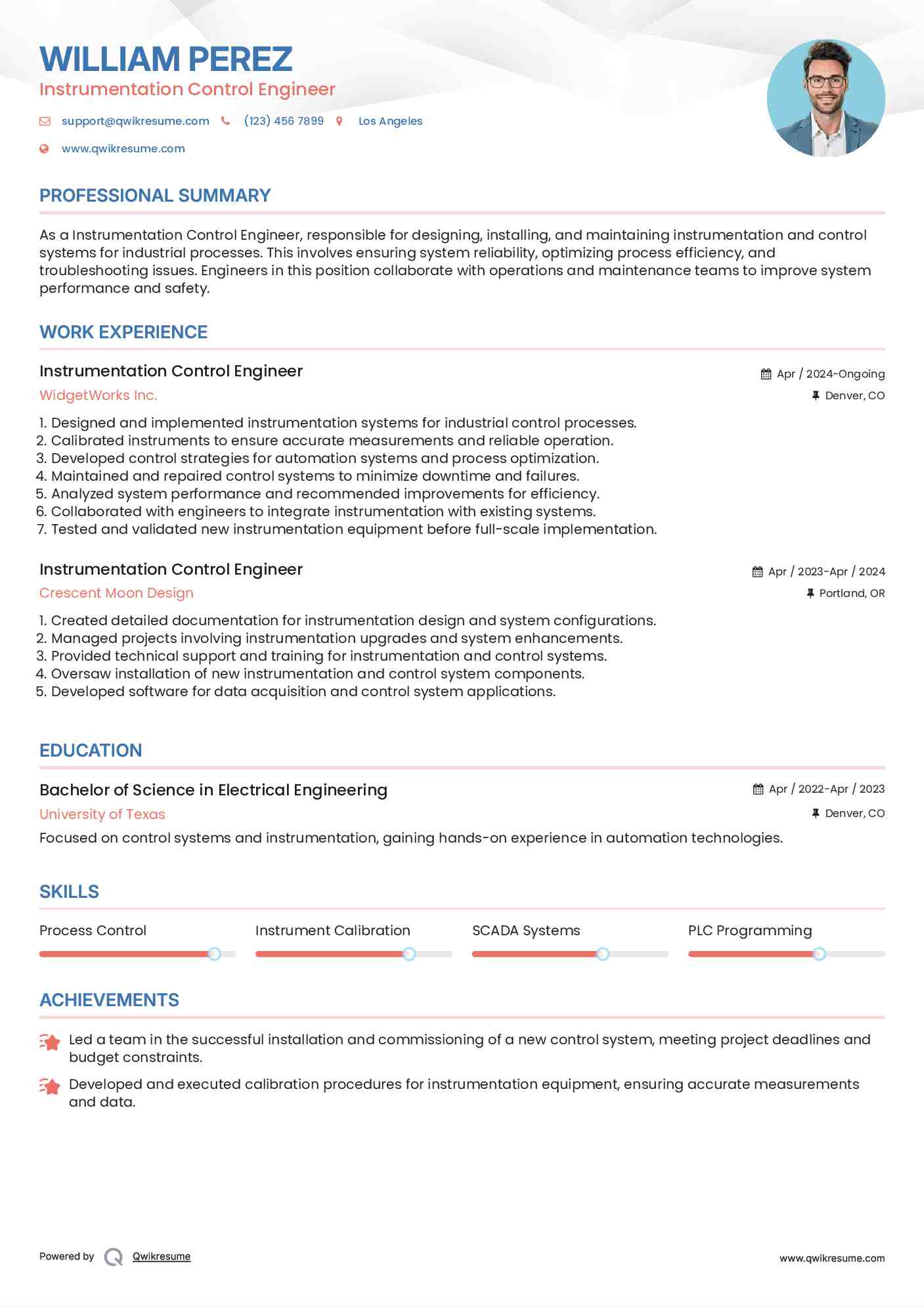 Instrumentation Control Engineer Resume Template