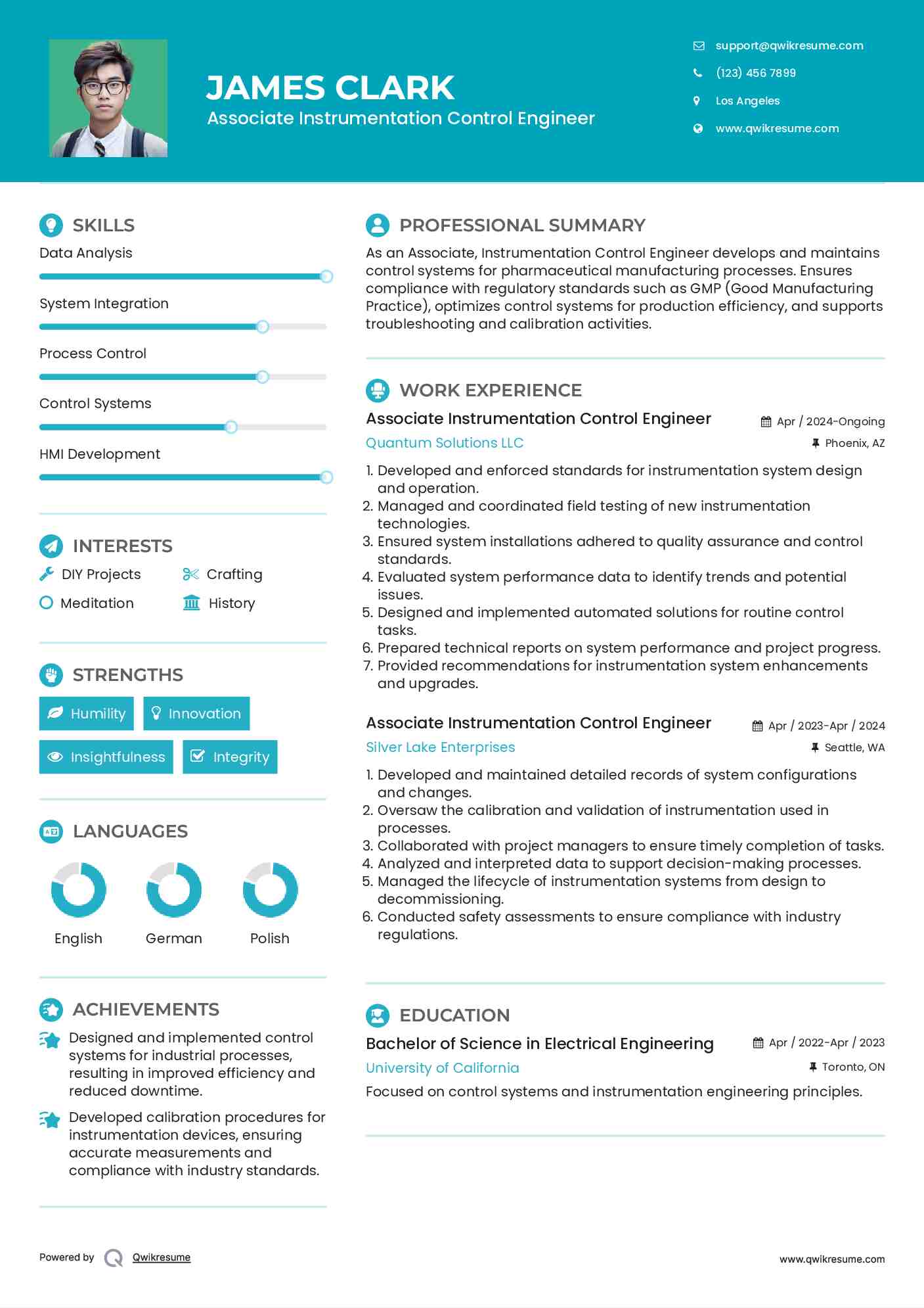 Associate Instrumentation Control Engineer Resume Template