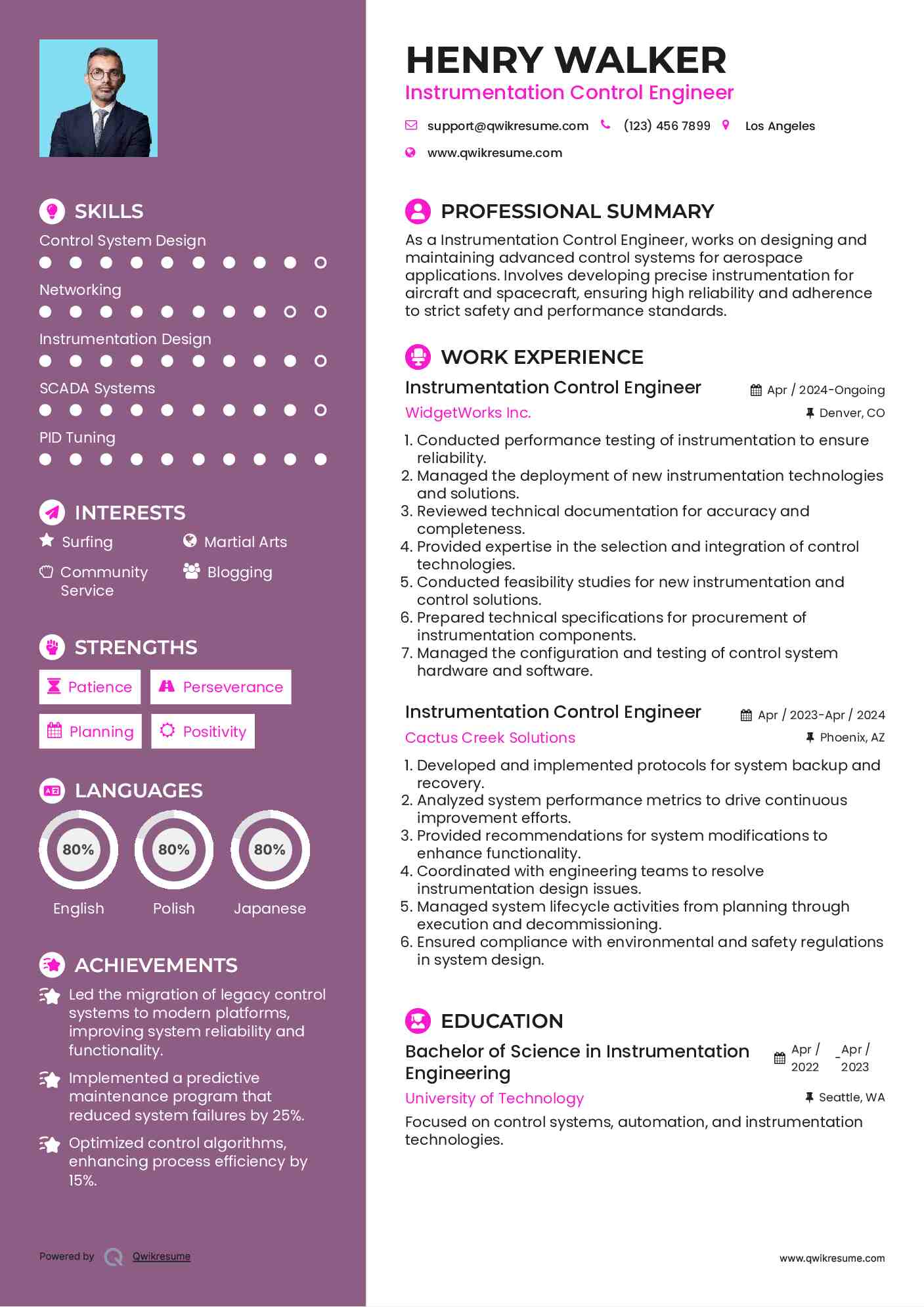 Instrumentation Control Engineer Resume Model