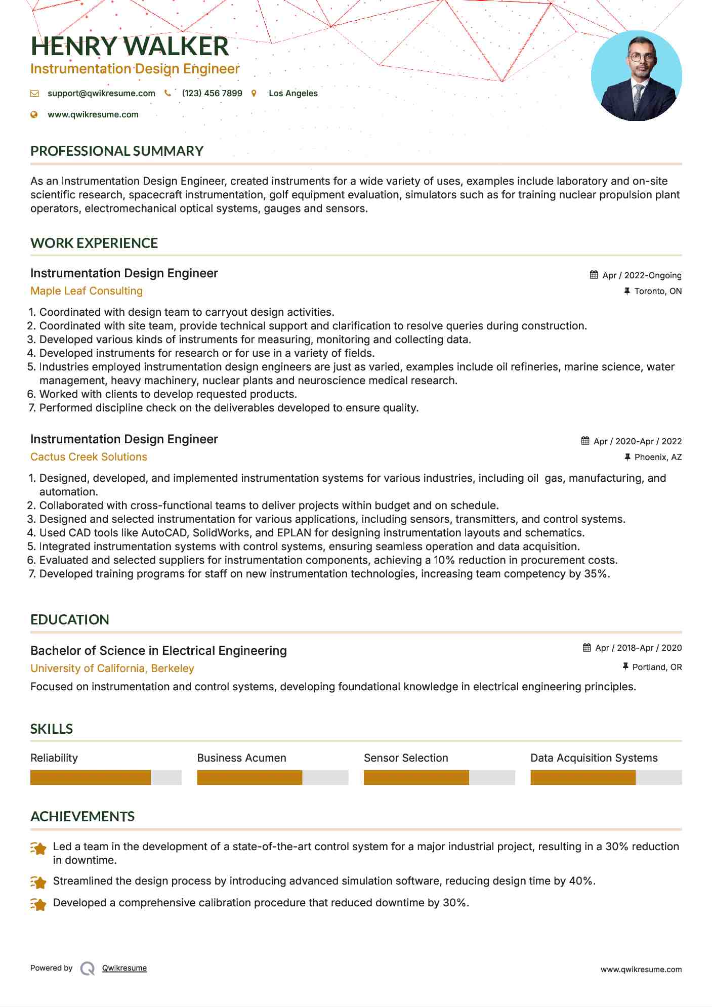 Instrumentation Design Engineer Resume Template