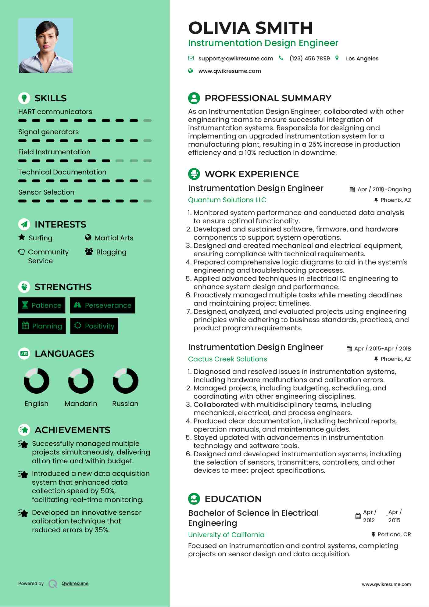 Instrumentation Design Engineer Resume Sample