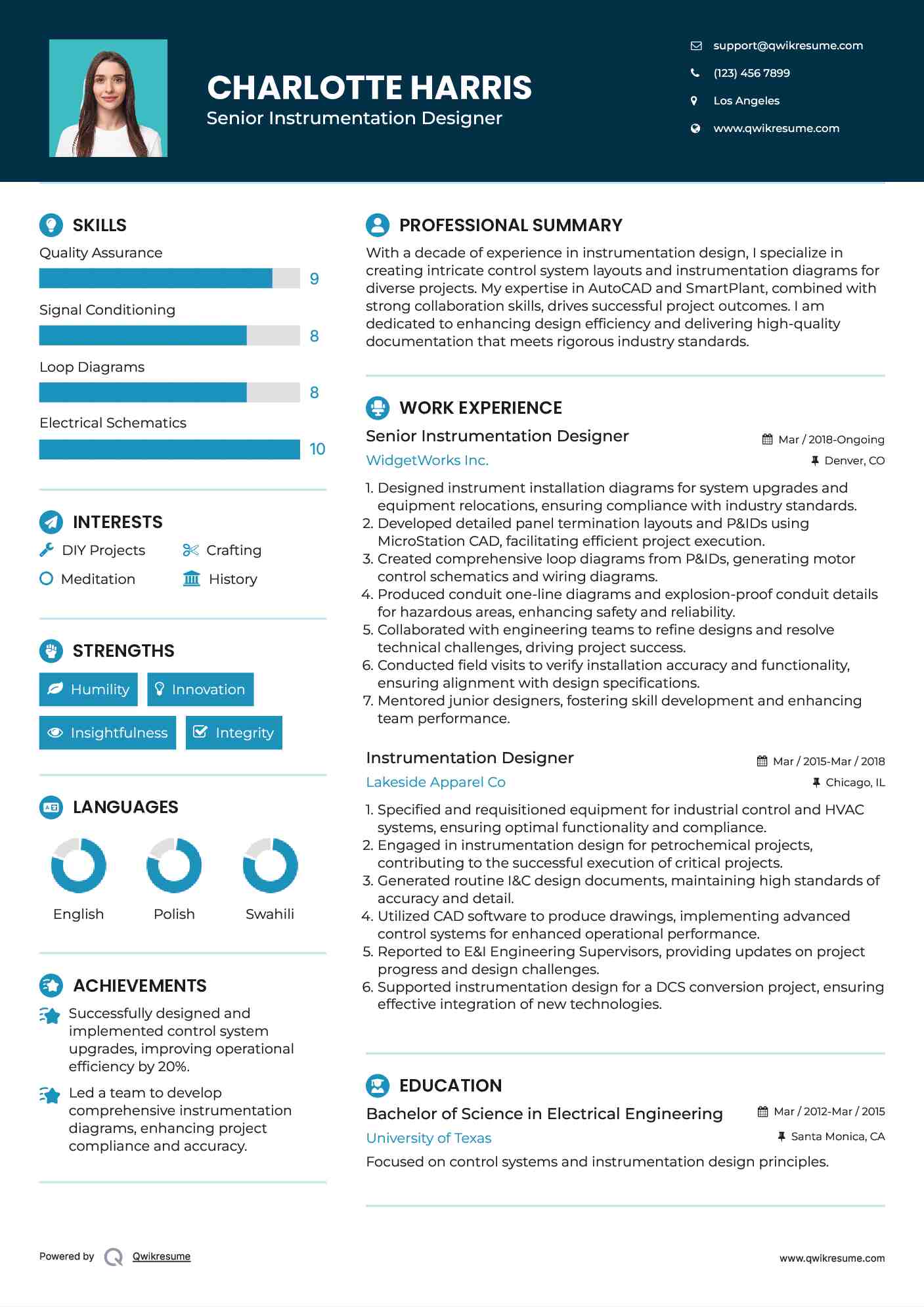 Senior Instrumentation Designer Resume Model
