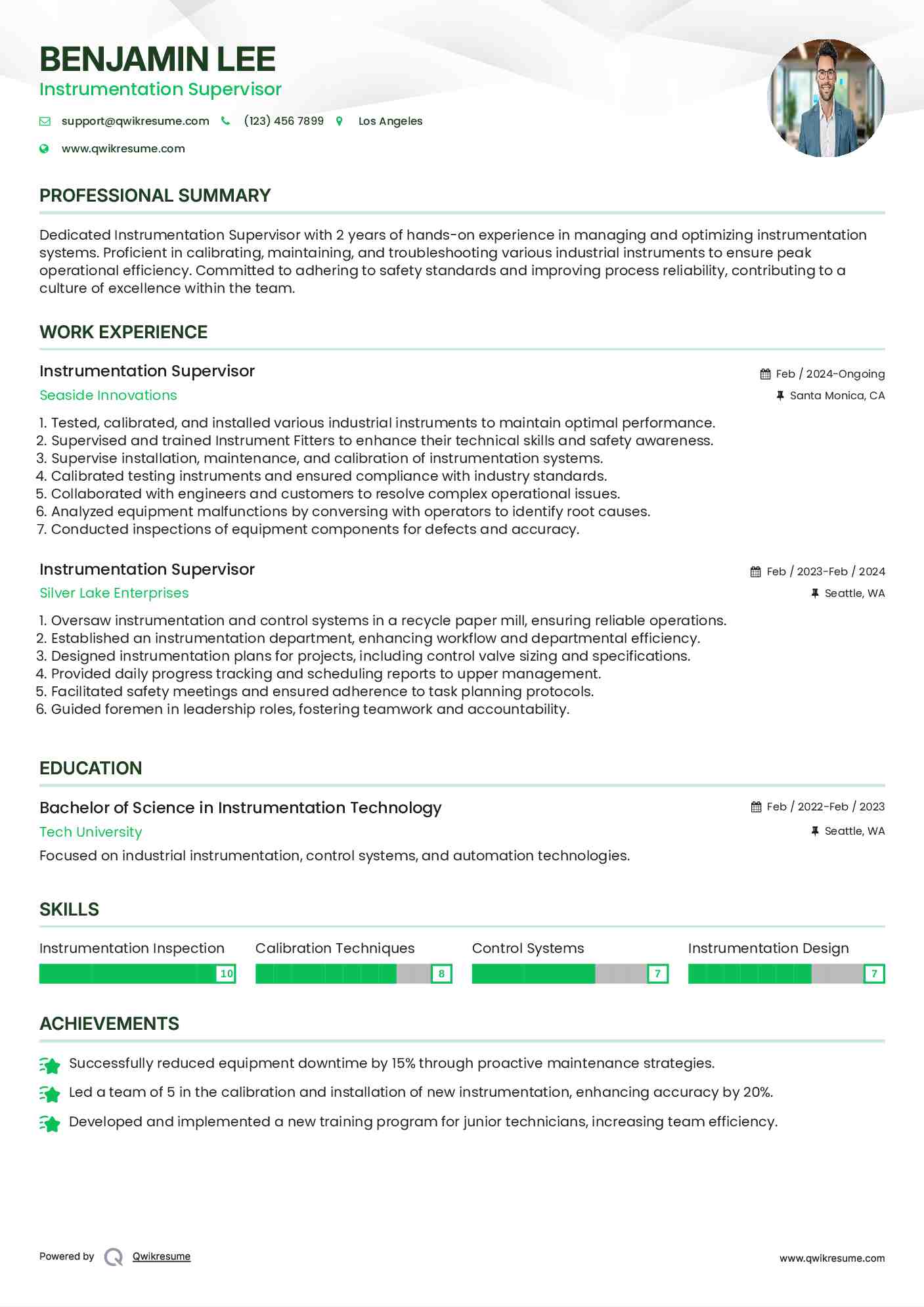 Instrumentation Supervisor Resume Example