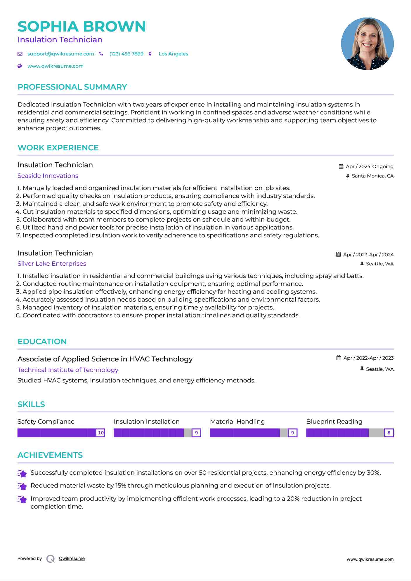 Insulation Technician Resume Example