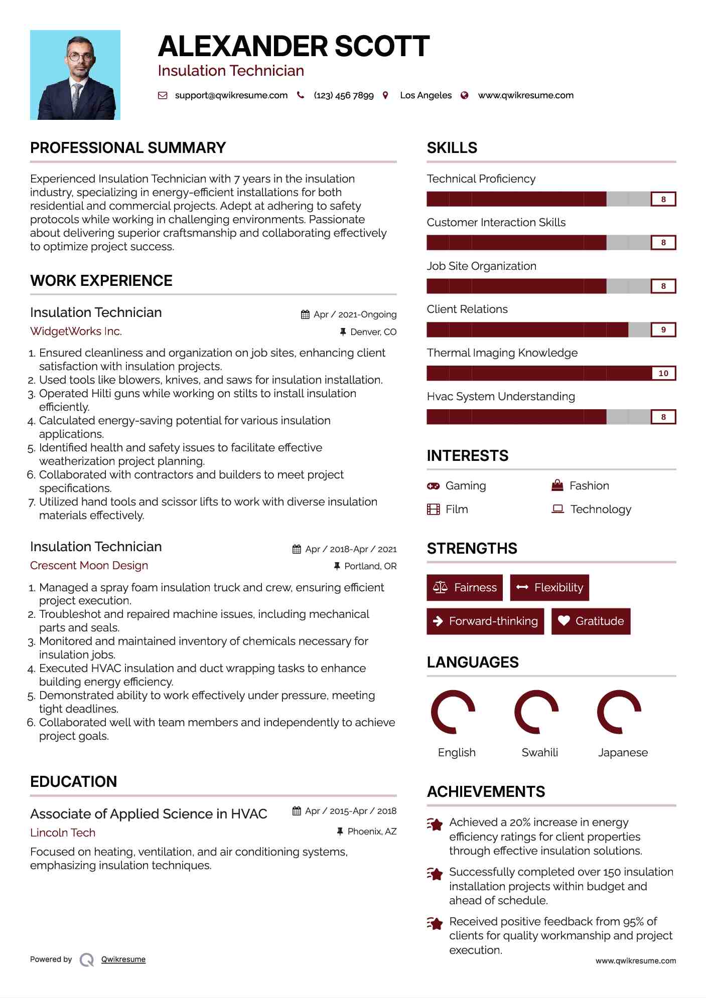 Insulation Technician Resume Sample