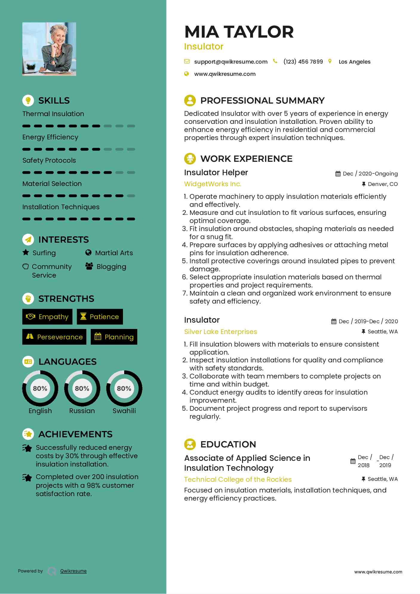 Insulator Helper Resume Template