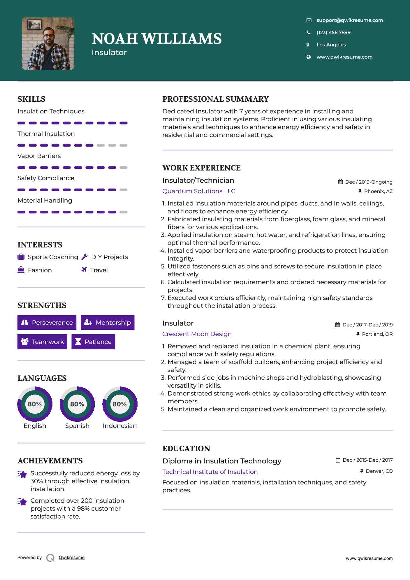 Insulator/Technician Resume Model