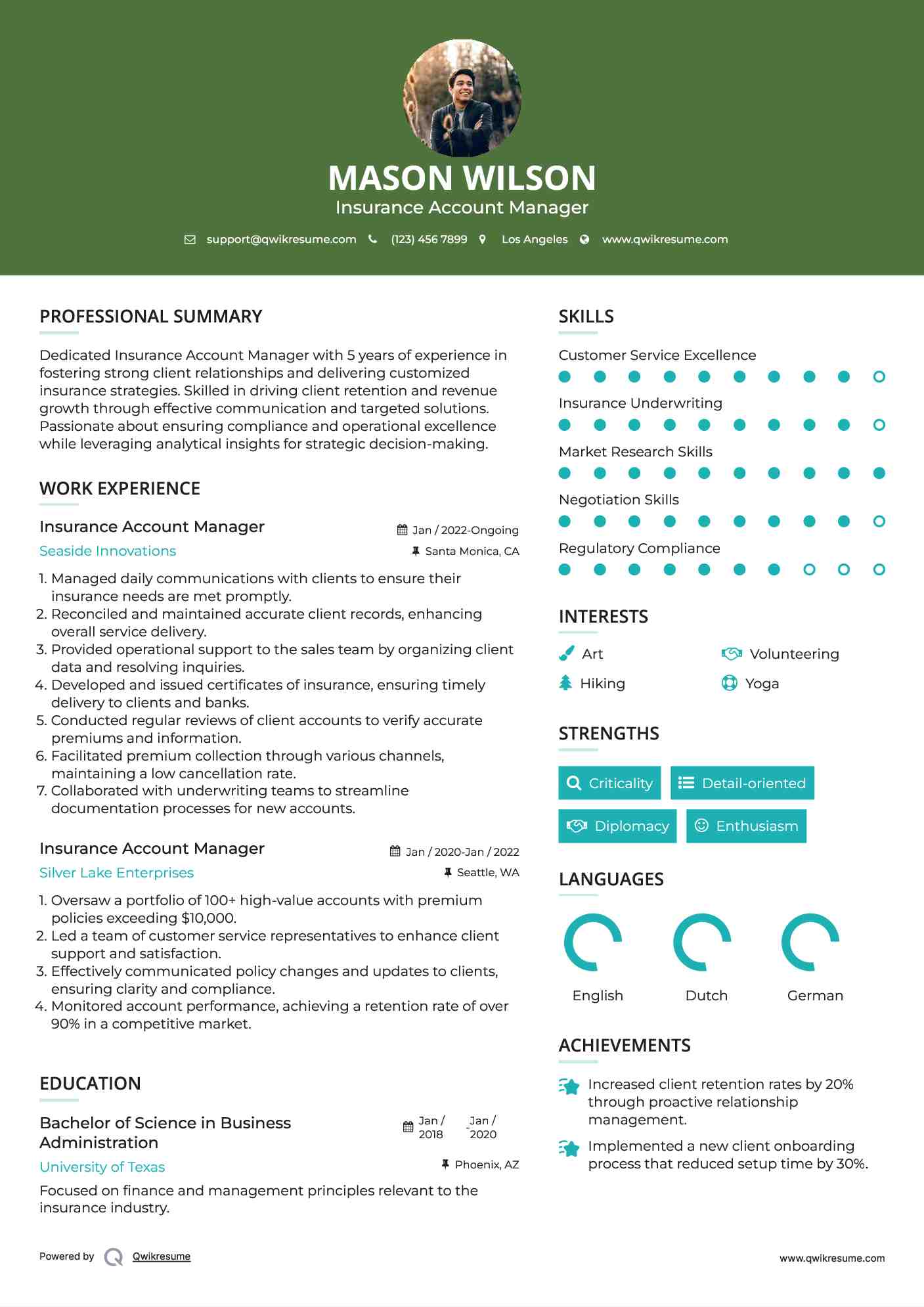 Insurance Account Manager Resume Model