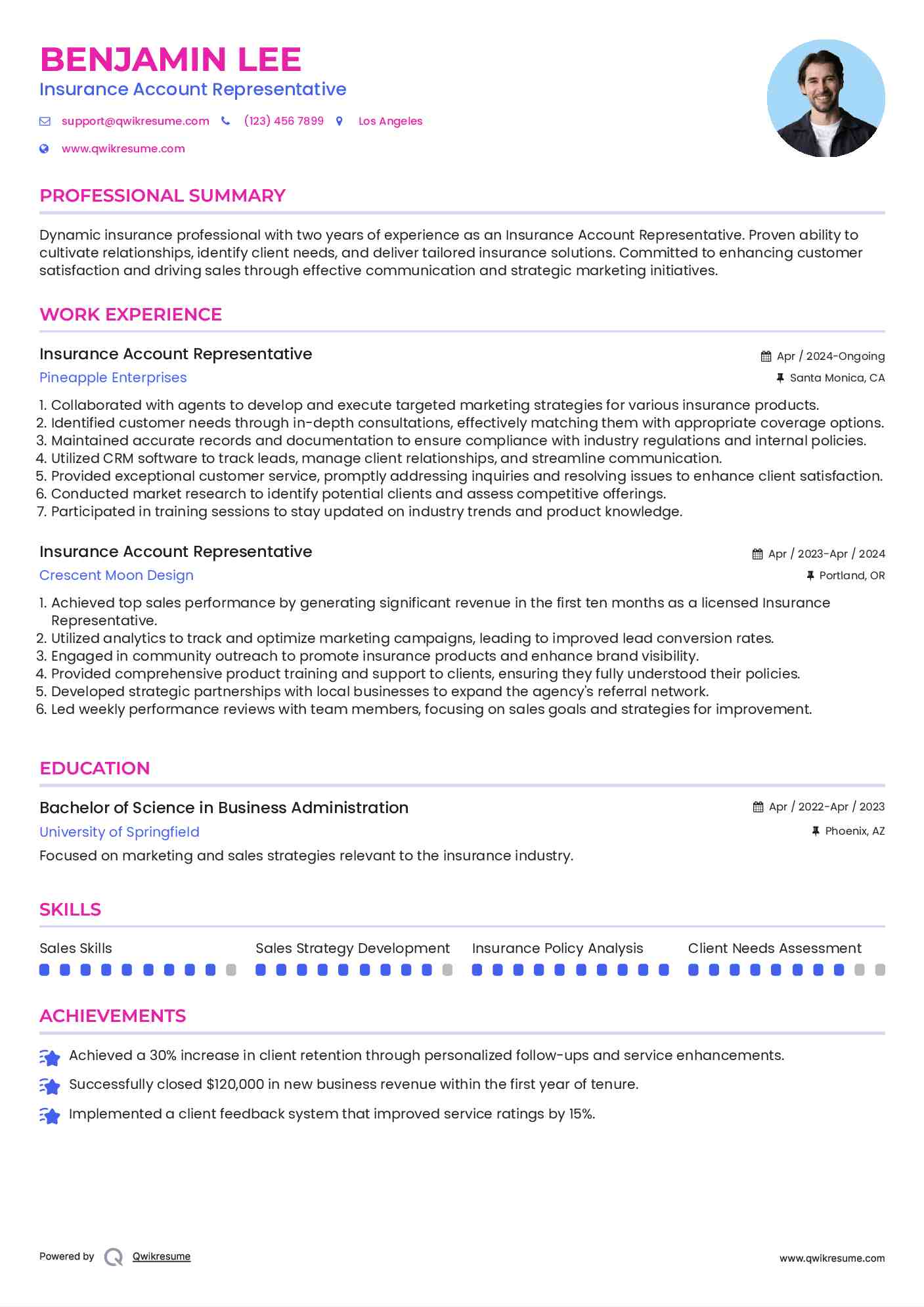 Insurance Account Representative Resume Template
