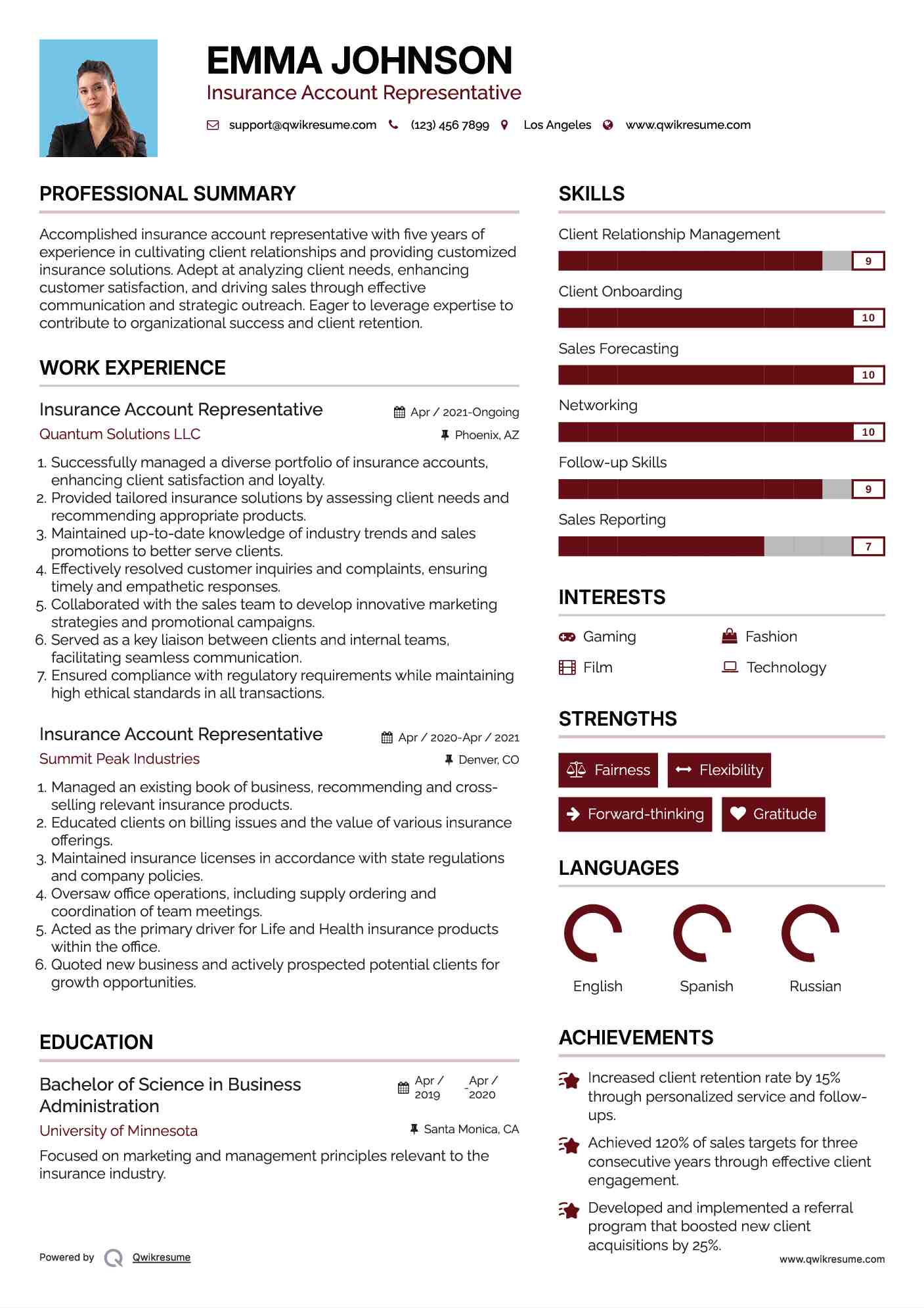 insurance-account-representative-resume-samples-qwikresume
