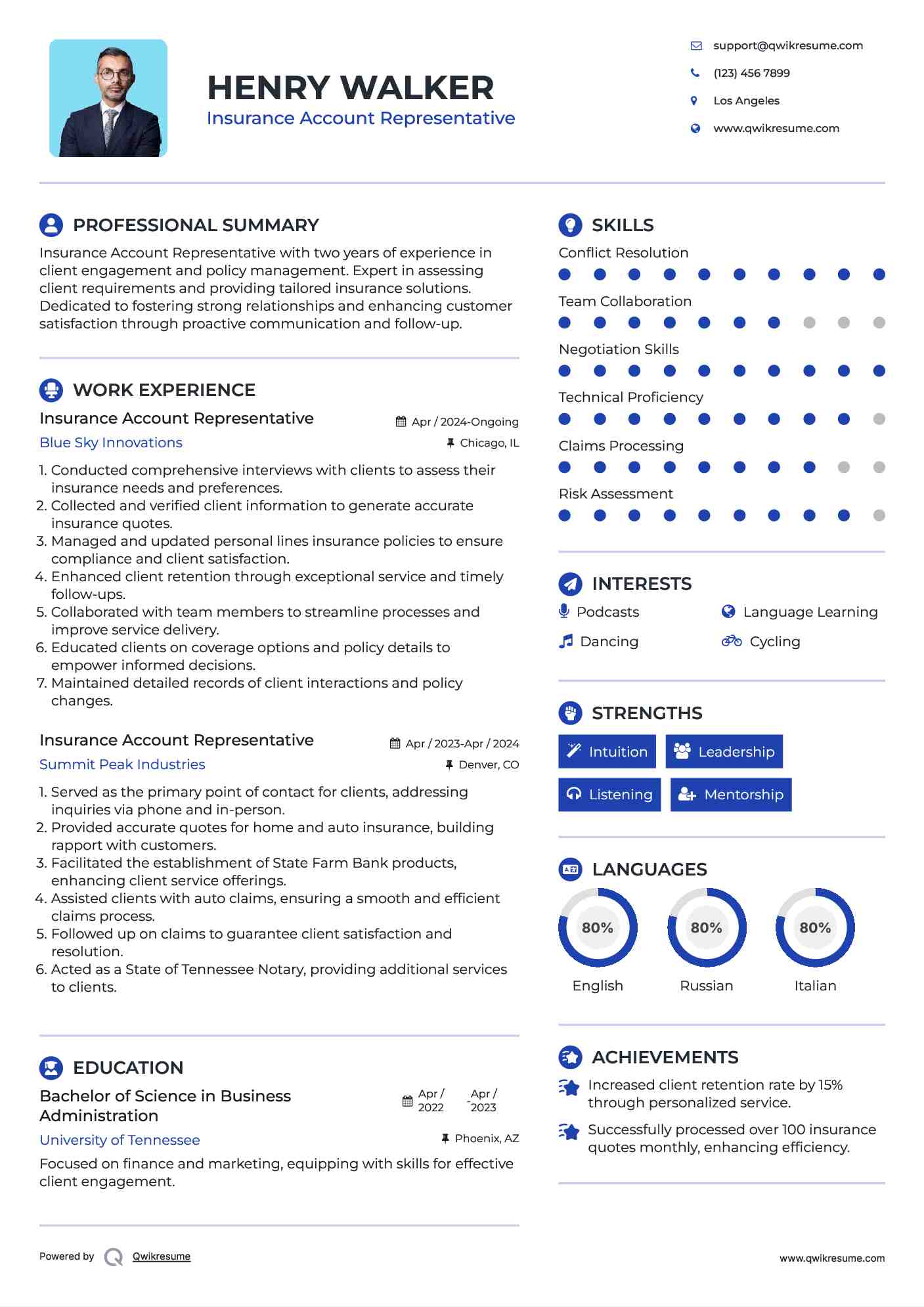 Insurance Account Representative Resume Sample