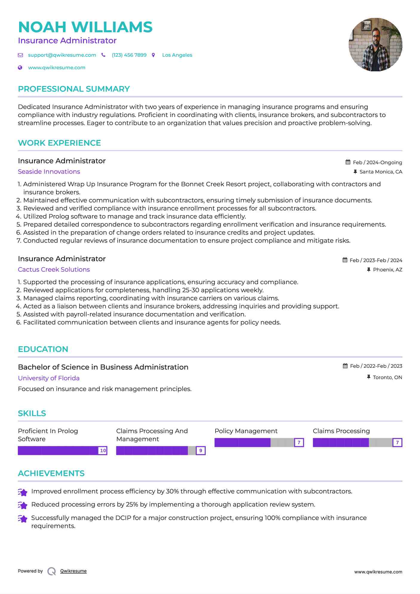Insurance Administrator Resume Format
