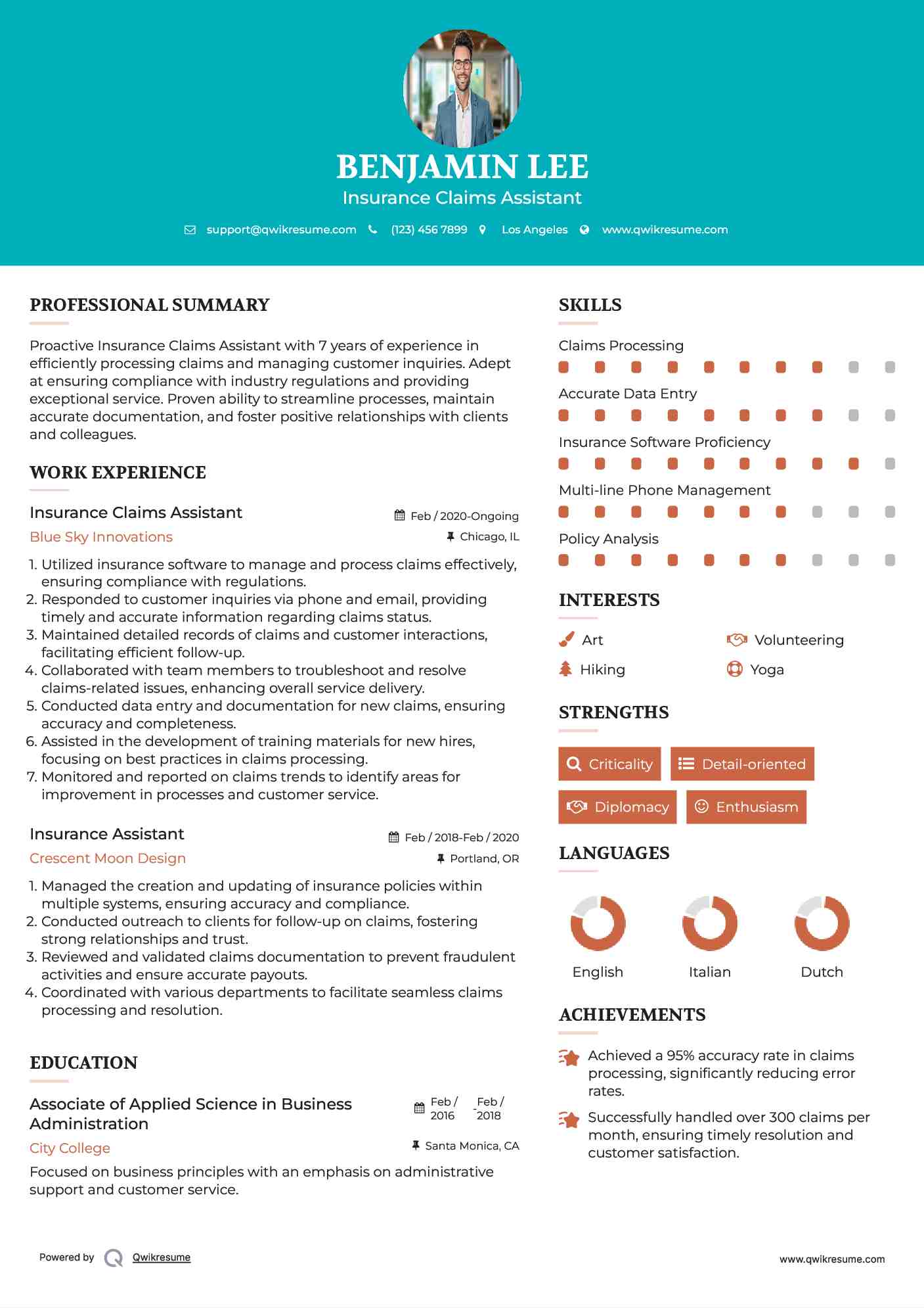 Insurance Claims Assistant Resume Format
