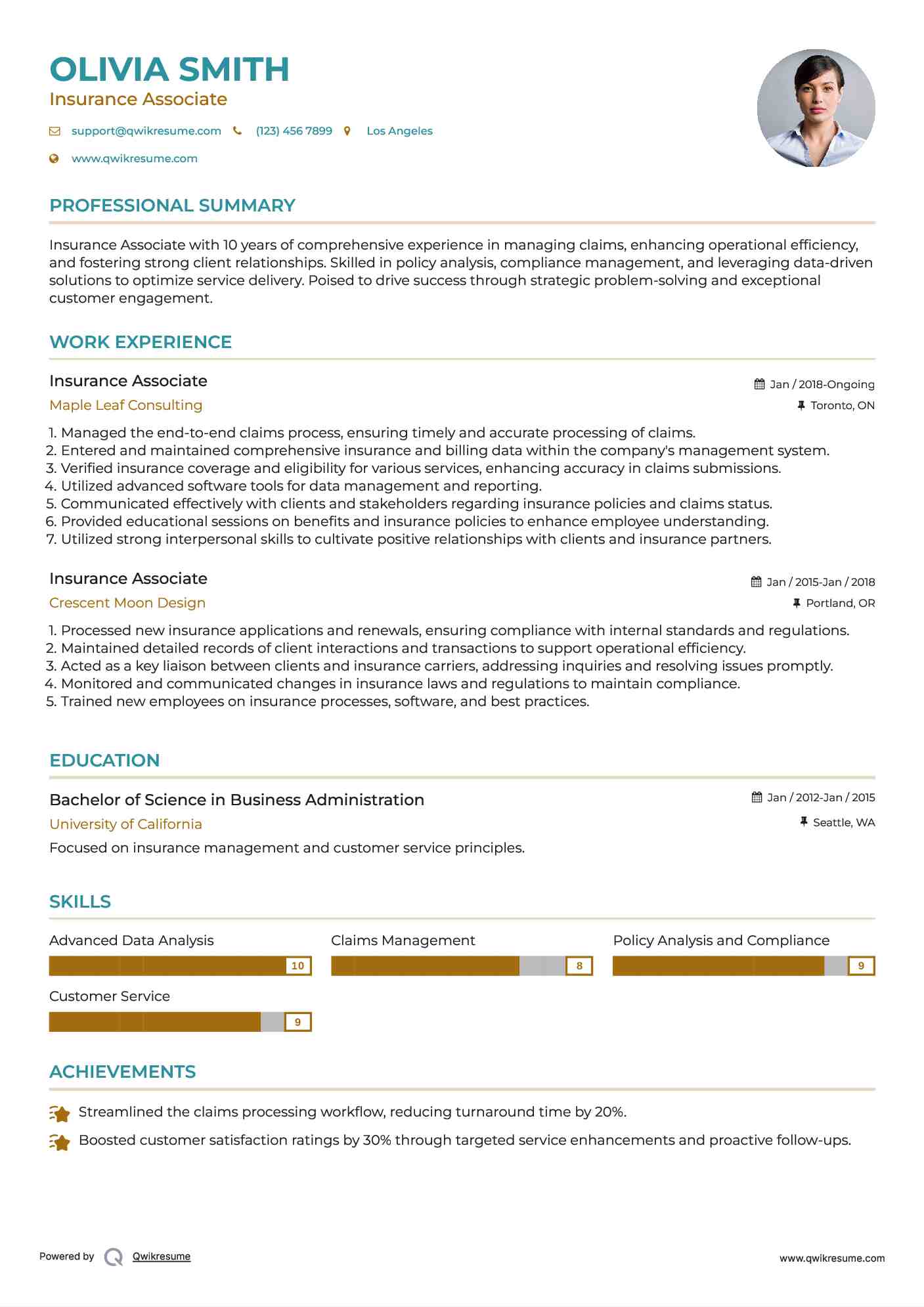 Insurance Associate Resume Model