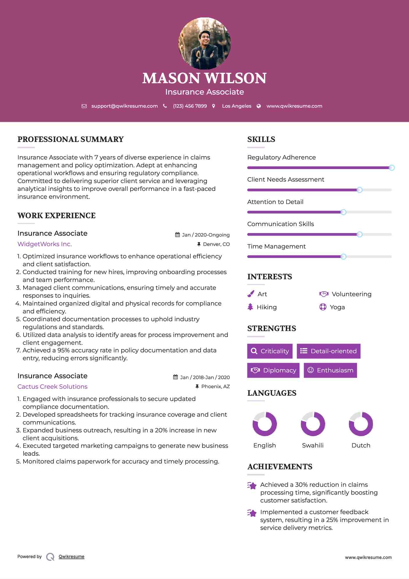 Insurance Associate Resume Sample