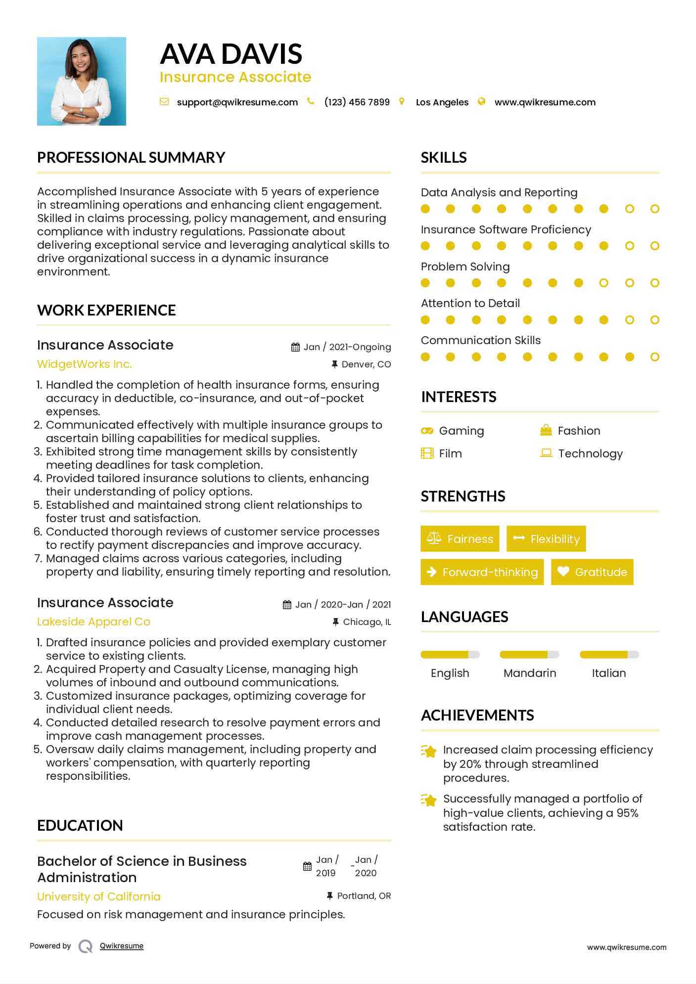 Insurance Associate Resume Model