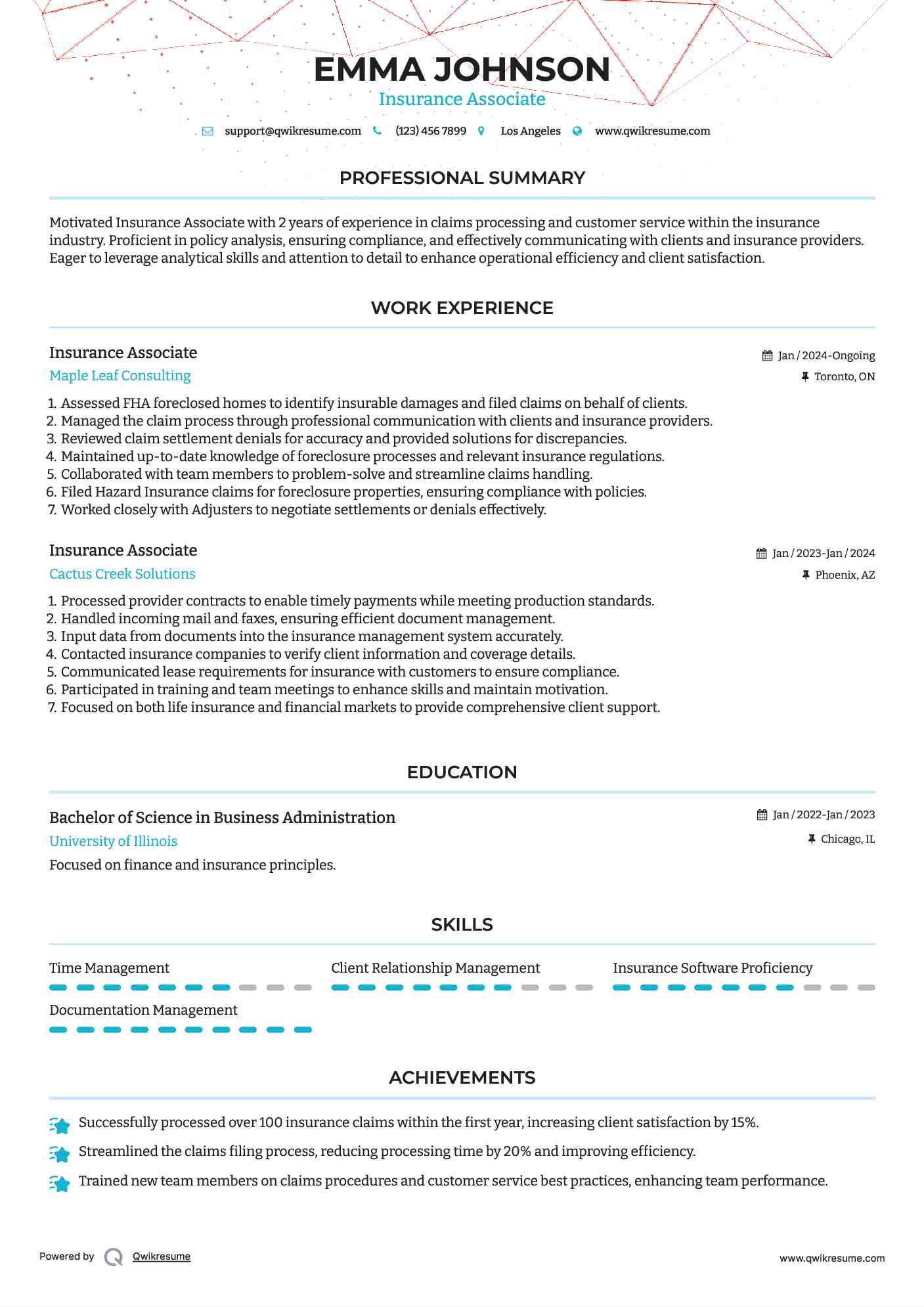 Insurance Associate Resume Model