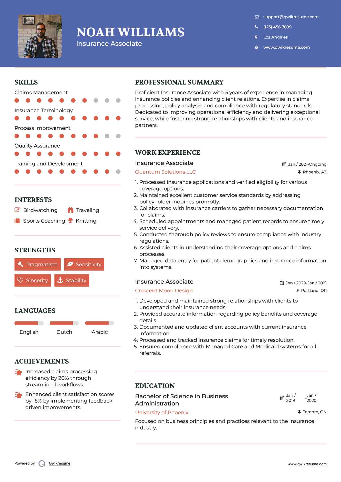 Insurance Associate Resume Model