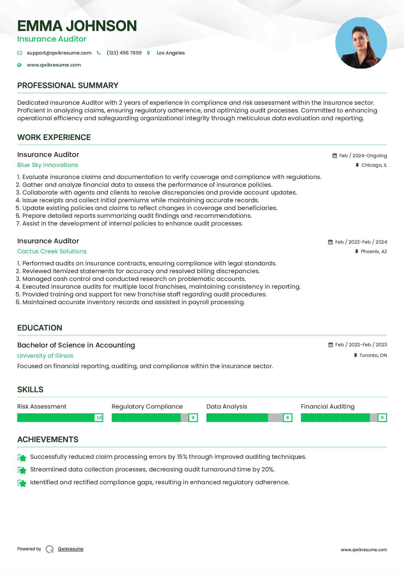 Insurance Auditor Resume Template
