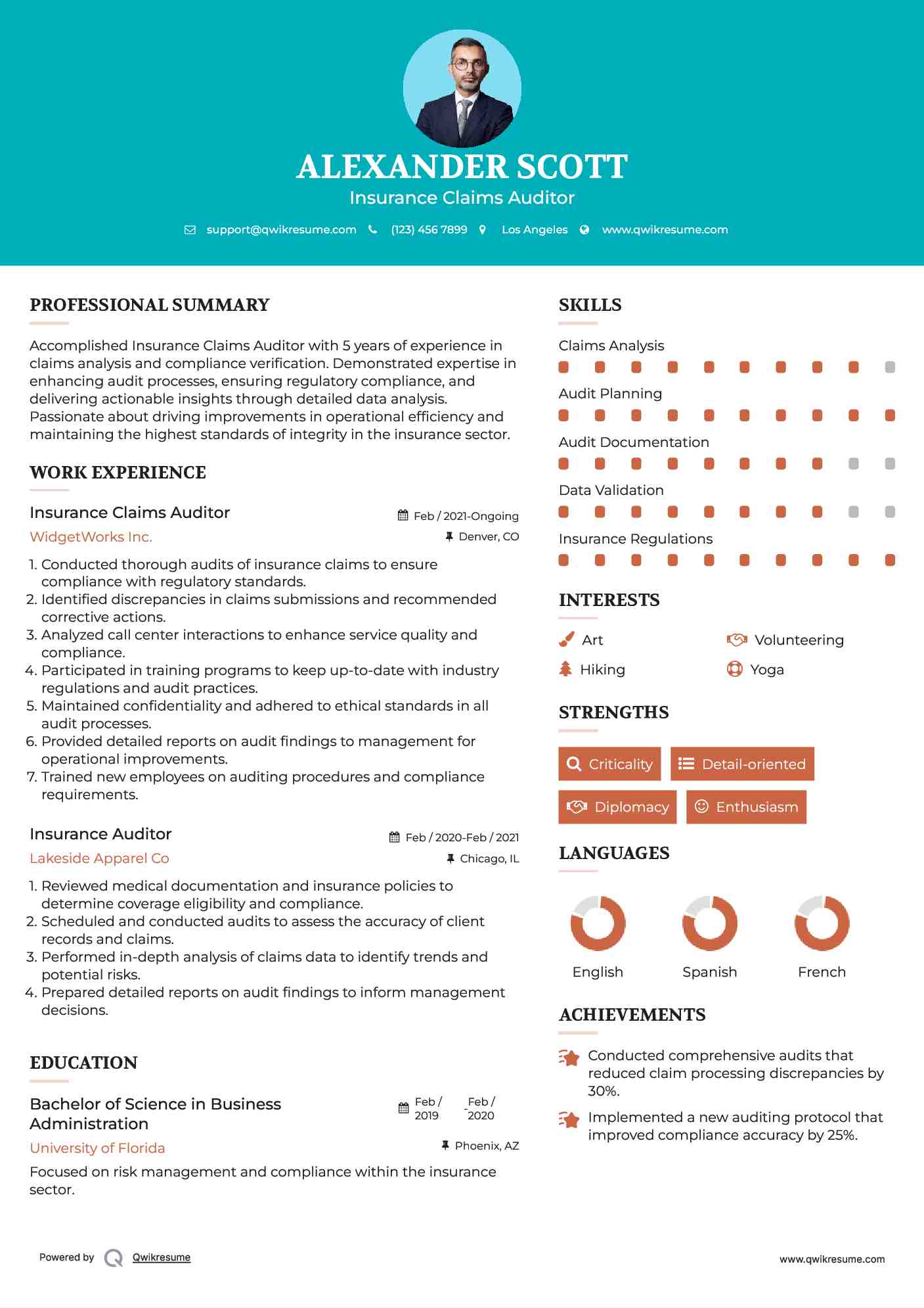Insurance Claims Auditor Resume Example