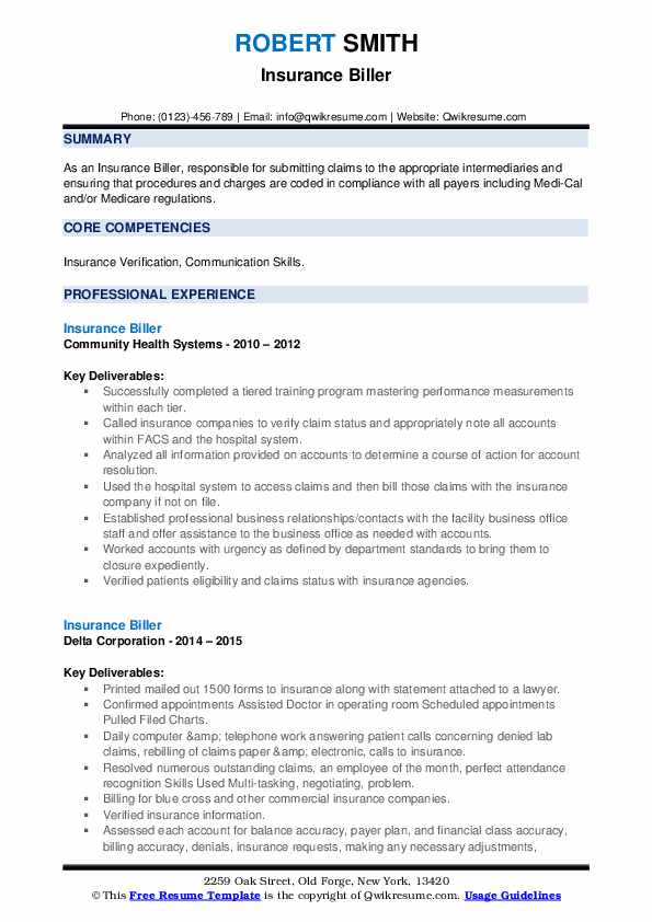 Insurance Biller Resume Samples QwikResume