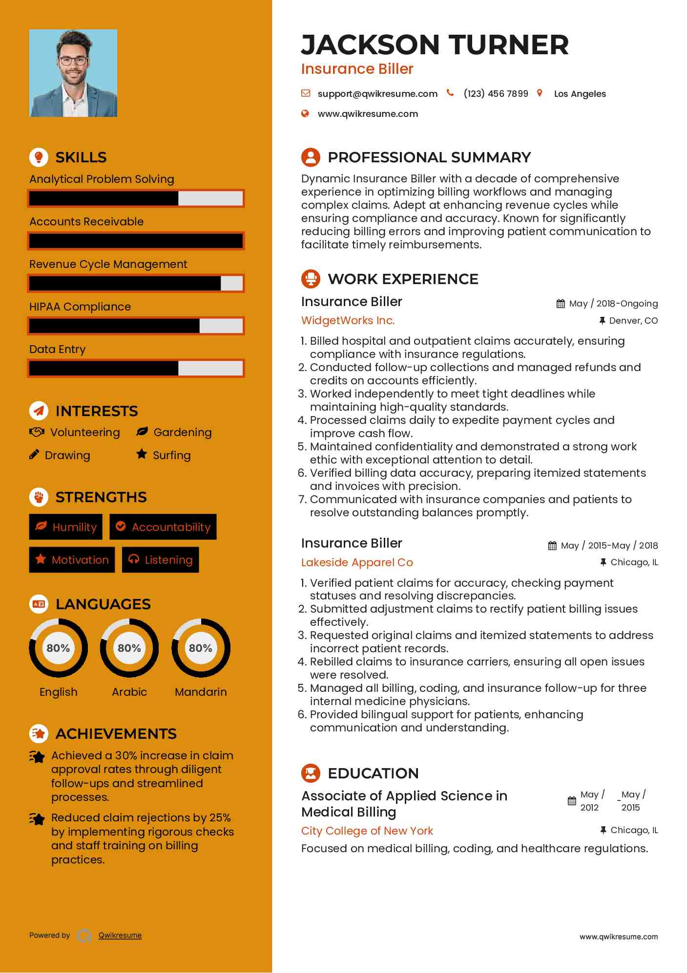 Insurance Biller Resume Example