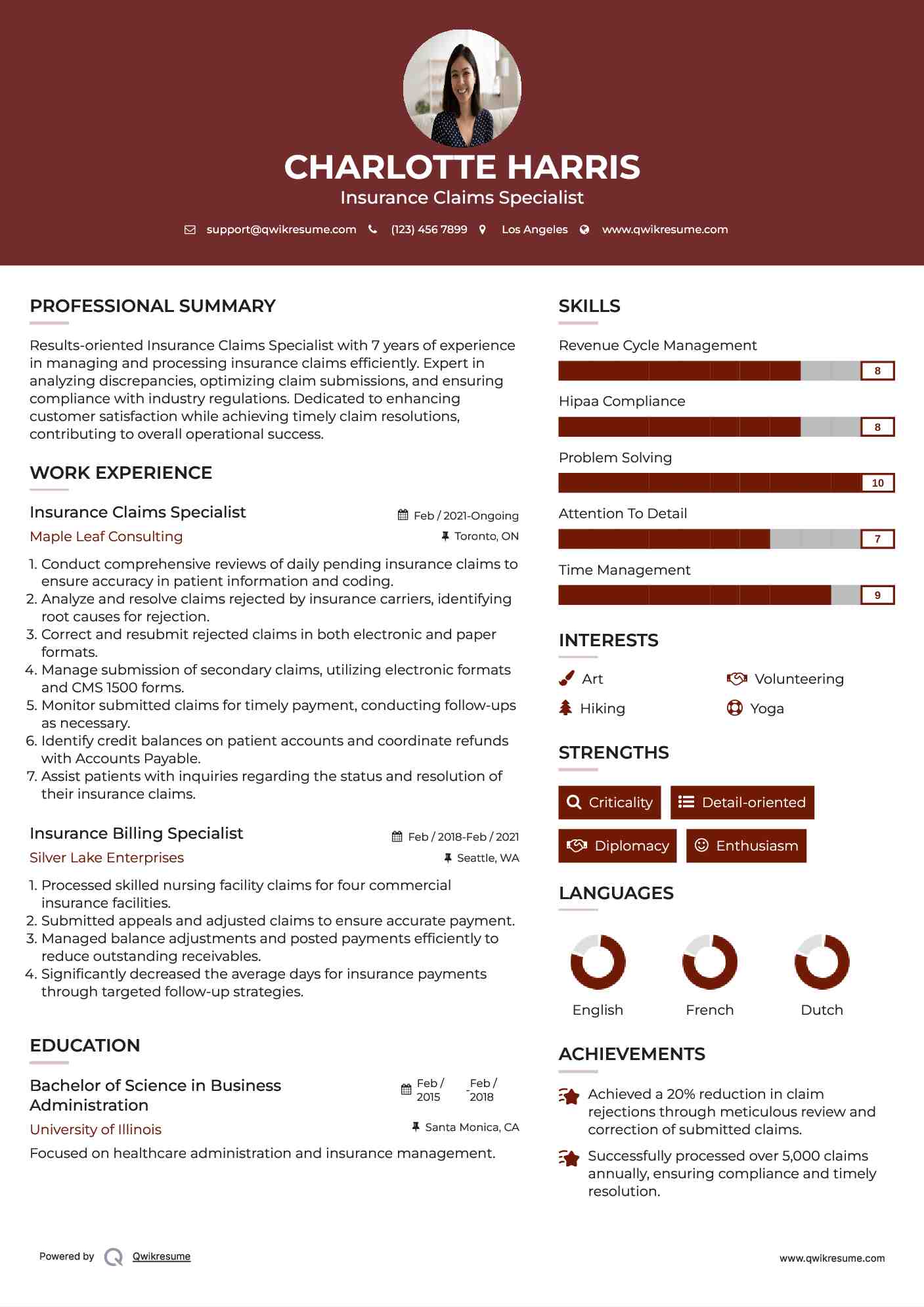 Insurance Claims Specialist Resume Format