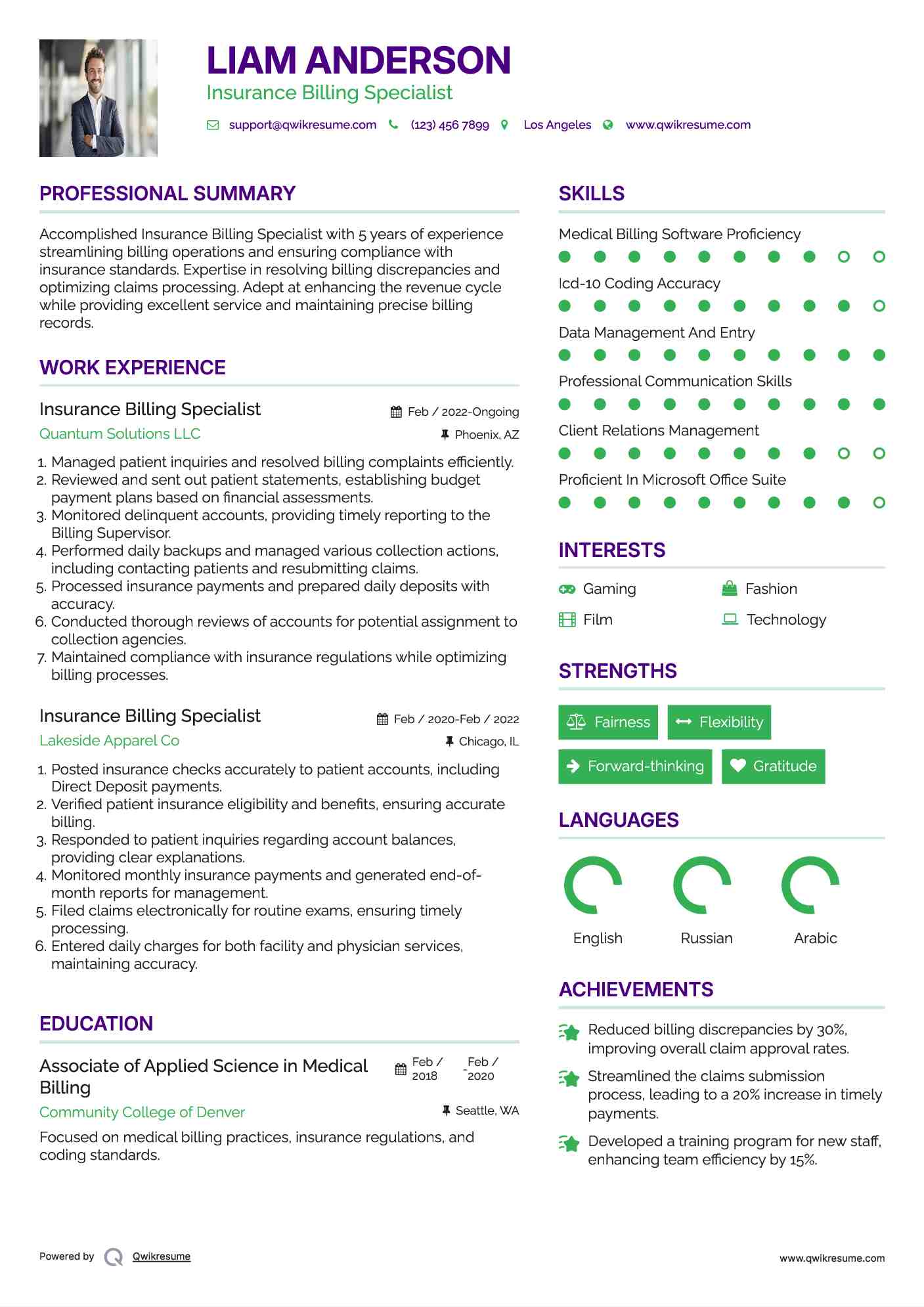 Insurance Billing Specialist Resume Format