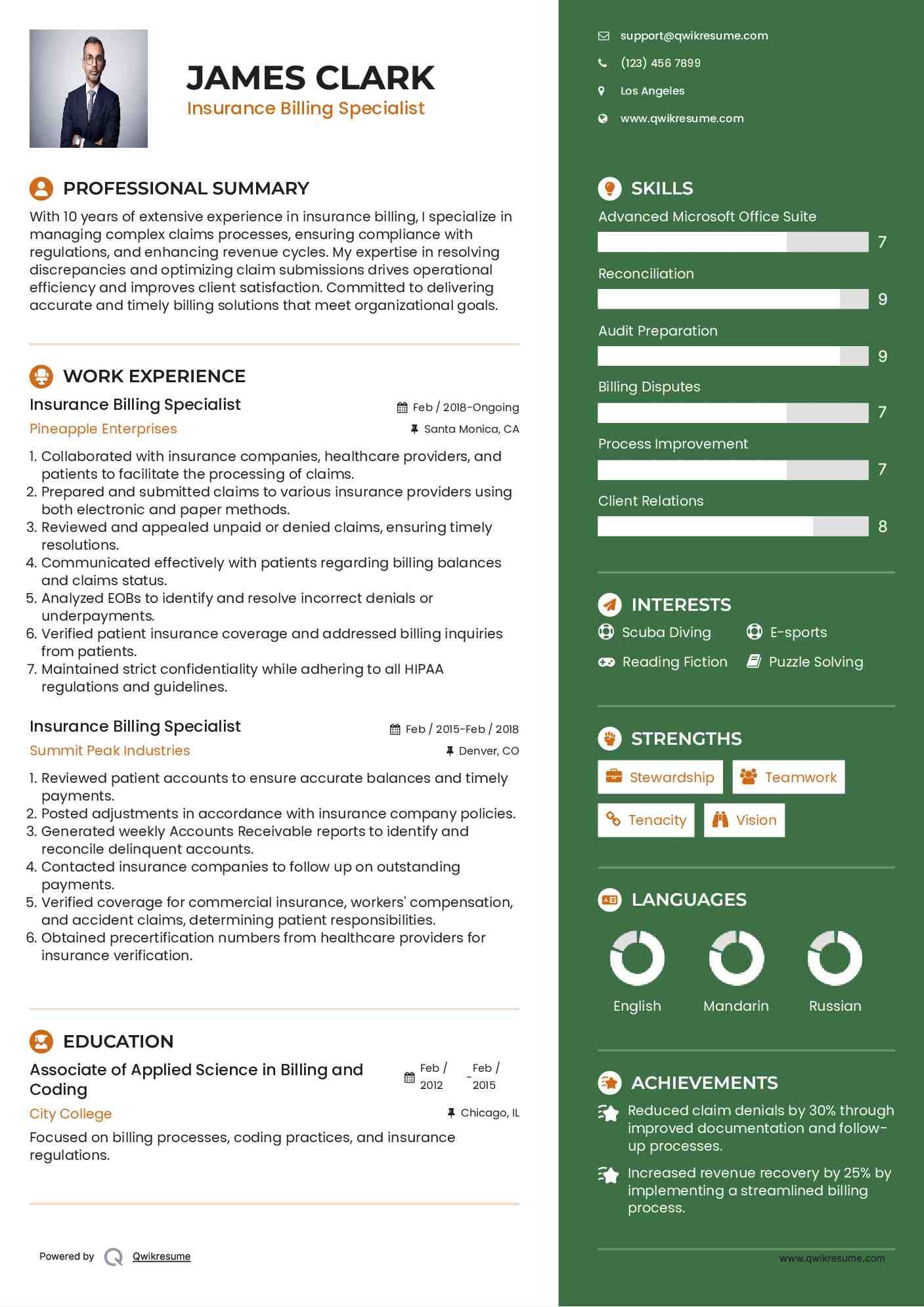 Billing Specialist Resume Sample