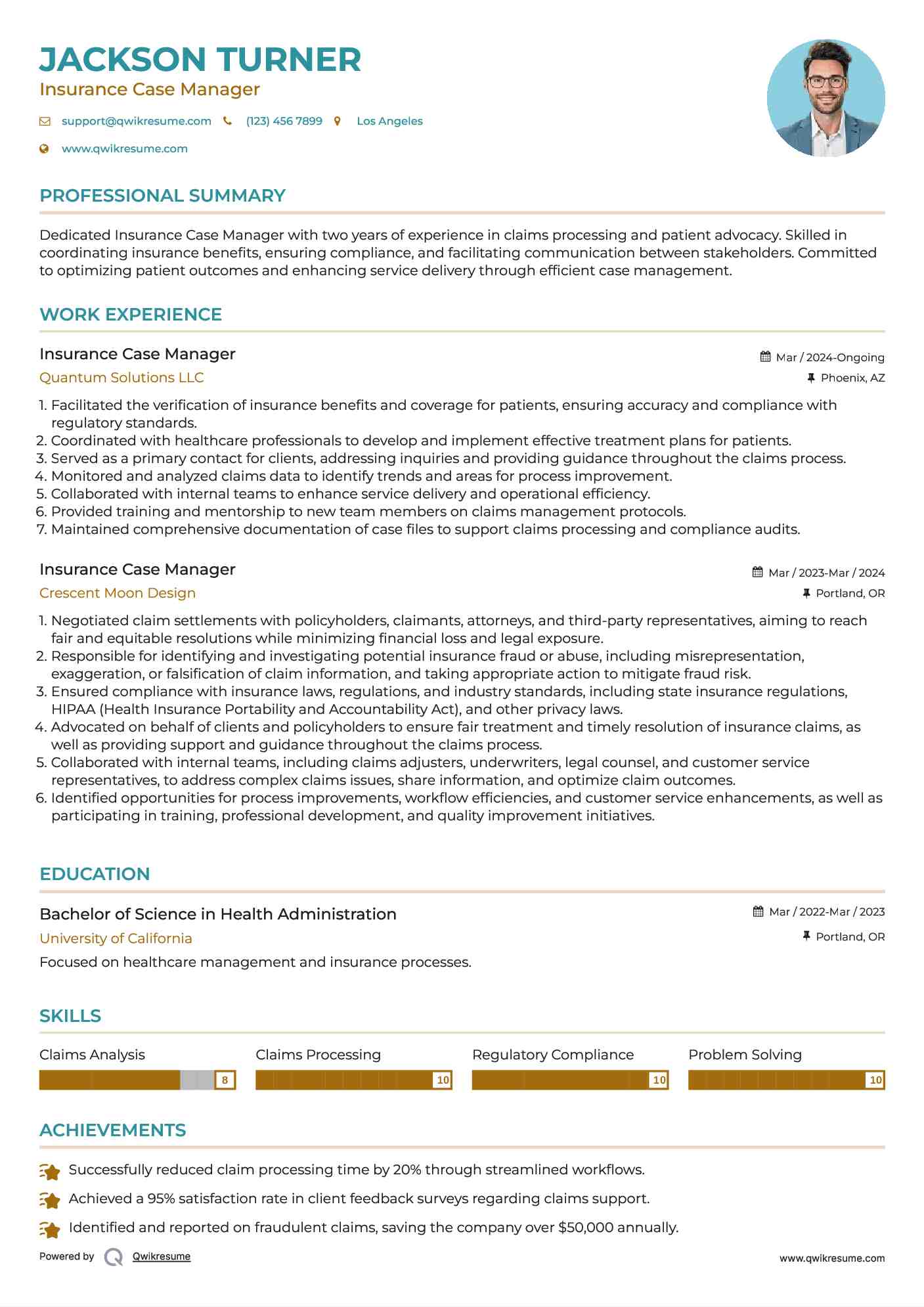 Insurance Case Manager Resume Example