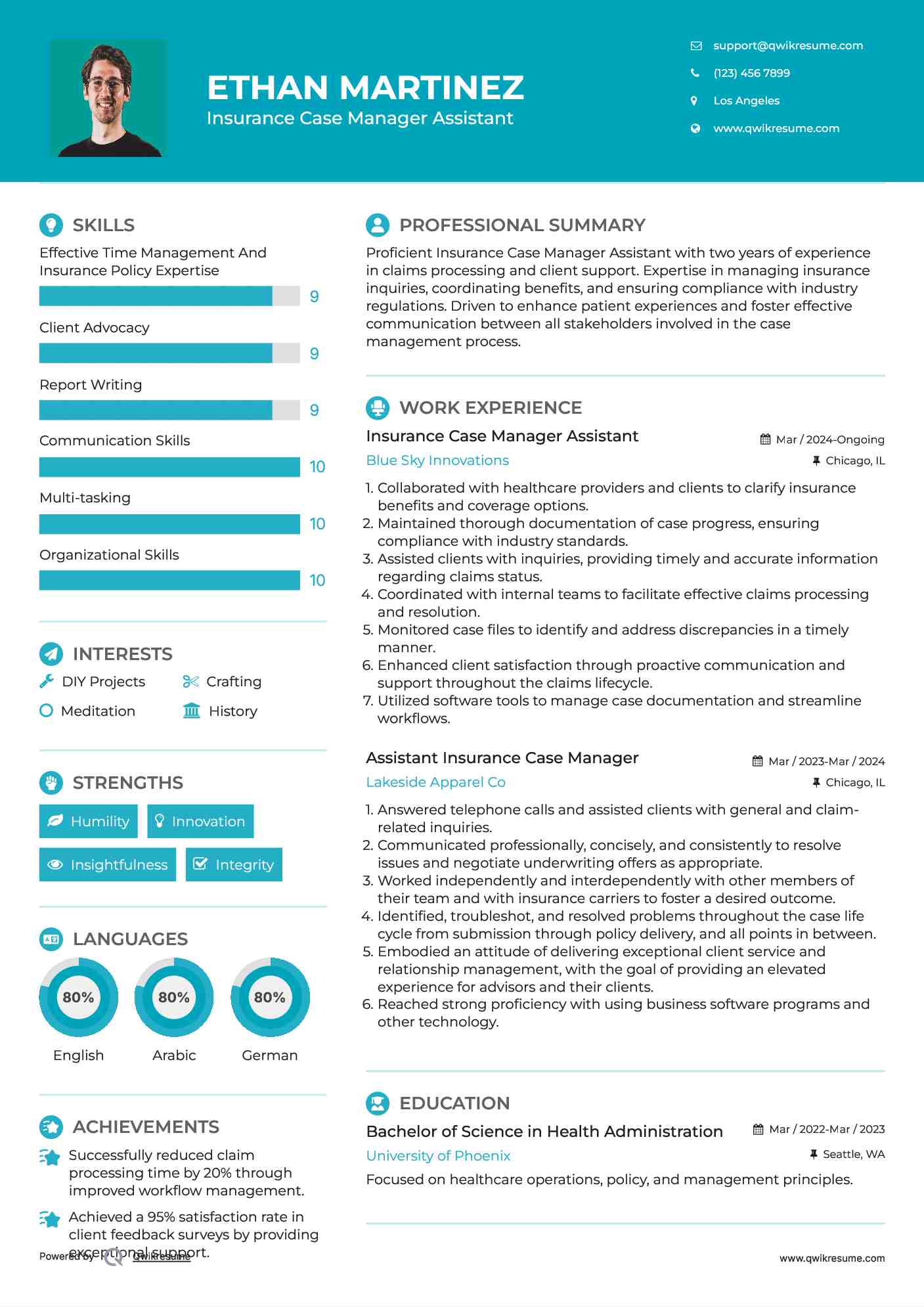 Insurance Case Manager Assistant Resume Model