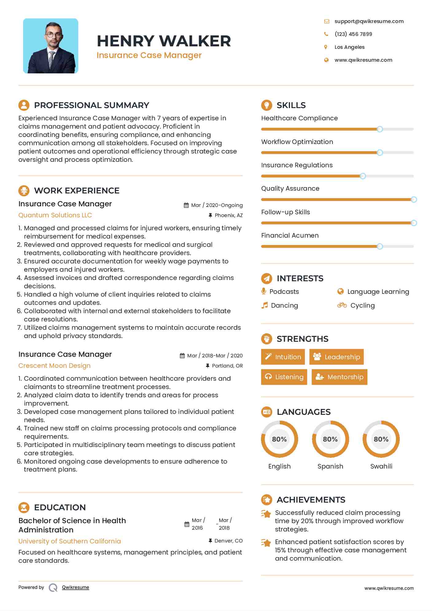 Insurance Case Manager Resume Model