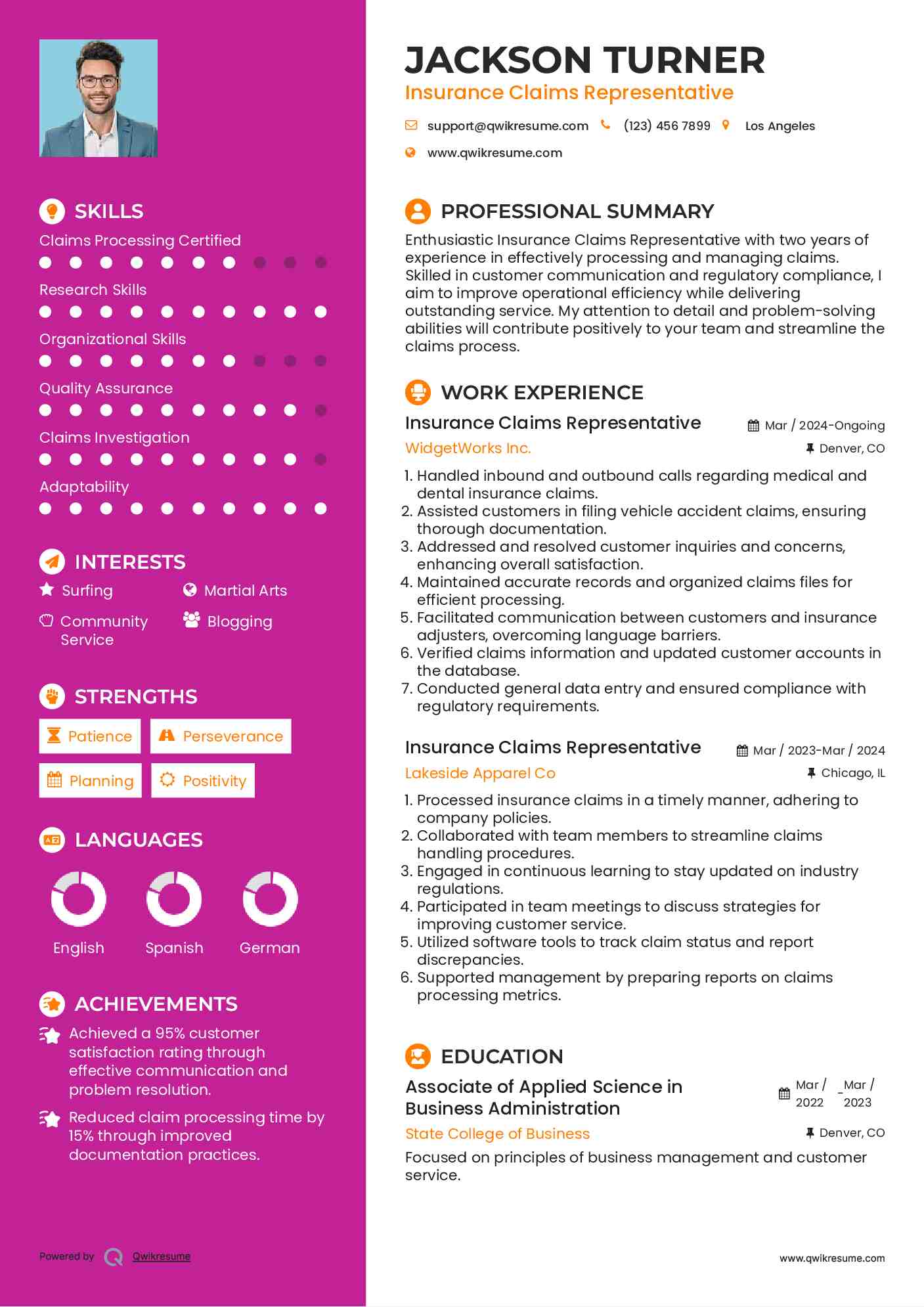 Insurance Claims Representative Resume Format