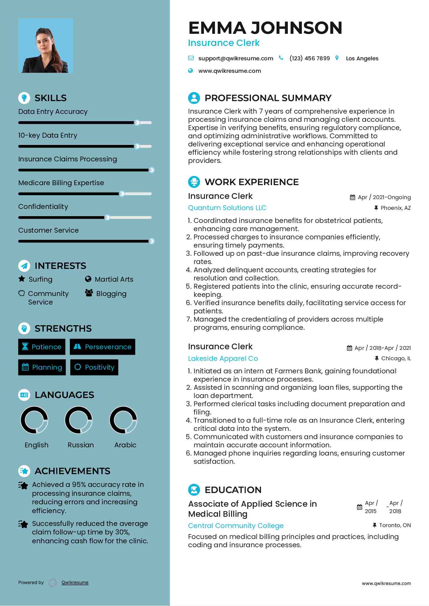 Insurance Clerk Resume Example