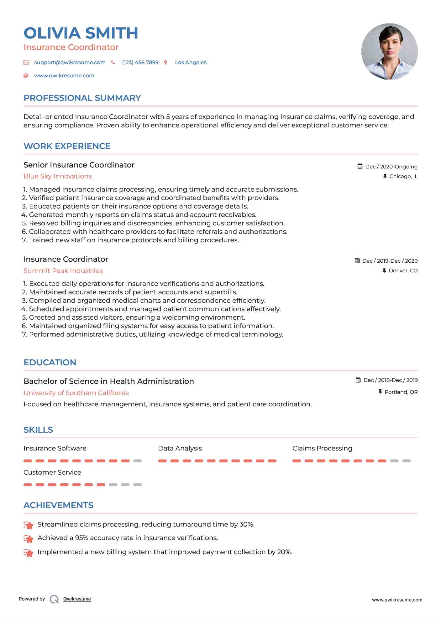 Insurance Coordinator Resume Samples QwikResume Insurance Coordinator Resume Samples QwikResume