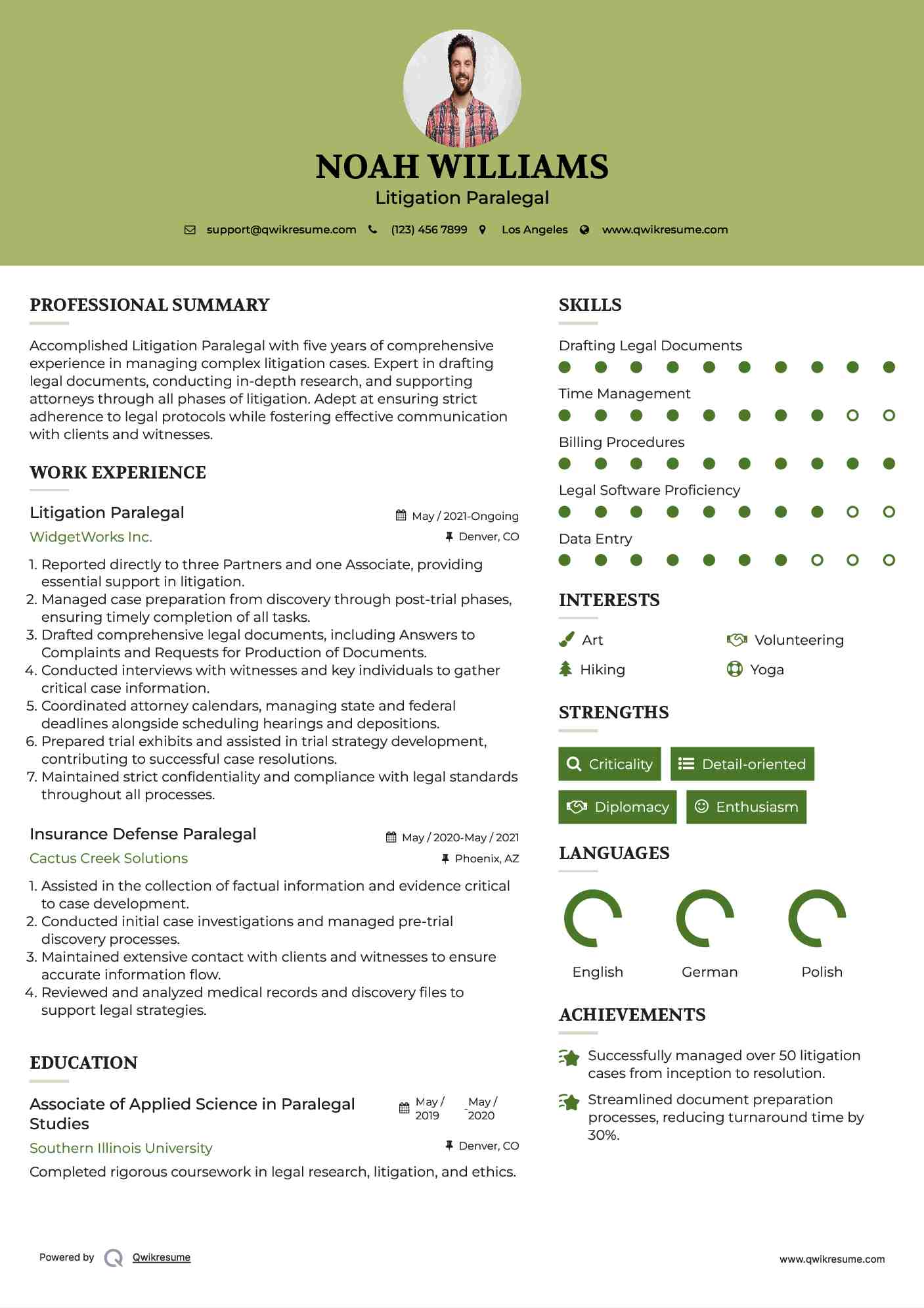 Litigation Paralegal Resume Format
