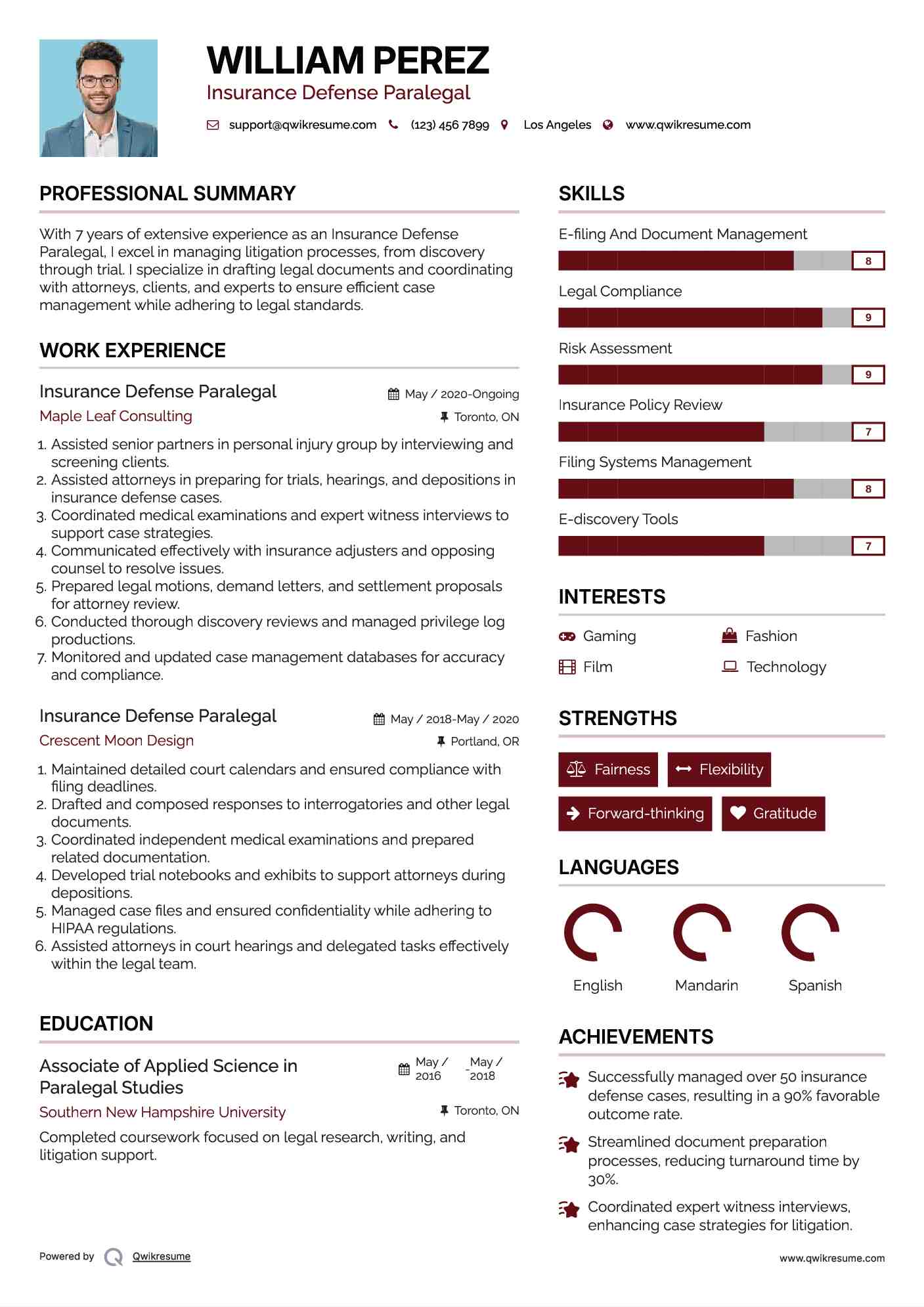 Insurance Defense Paralegal Resume Format